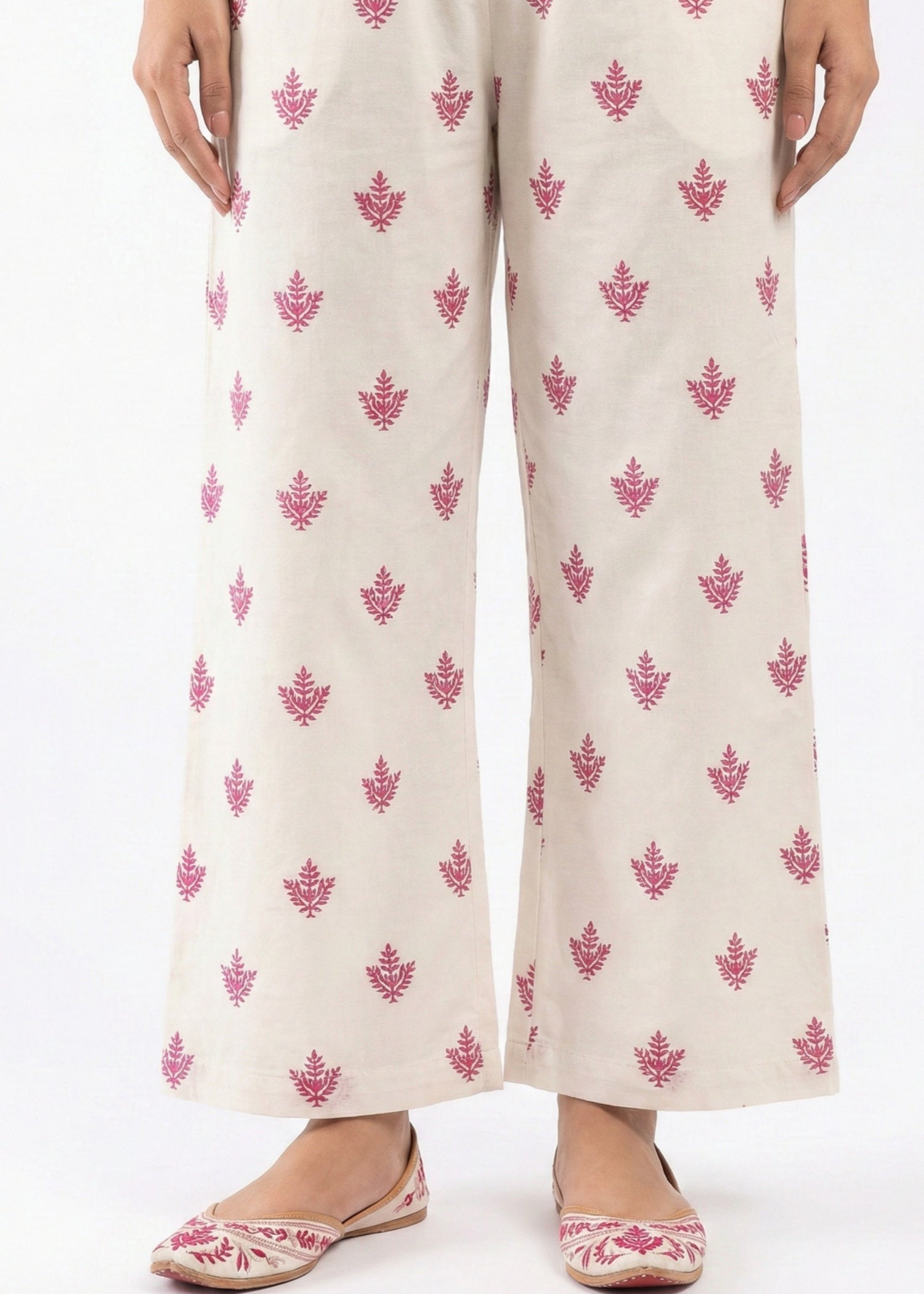linen Kurta Set in White, hot pink
