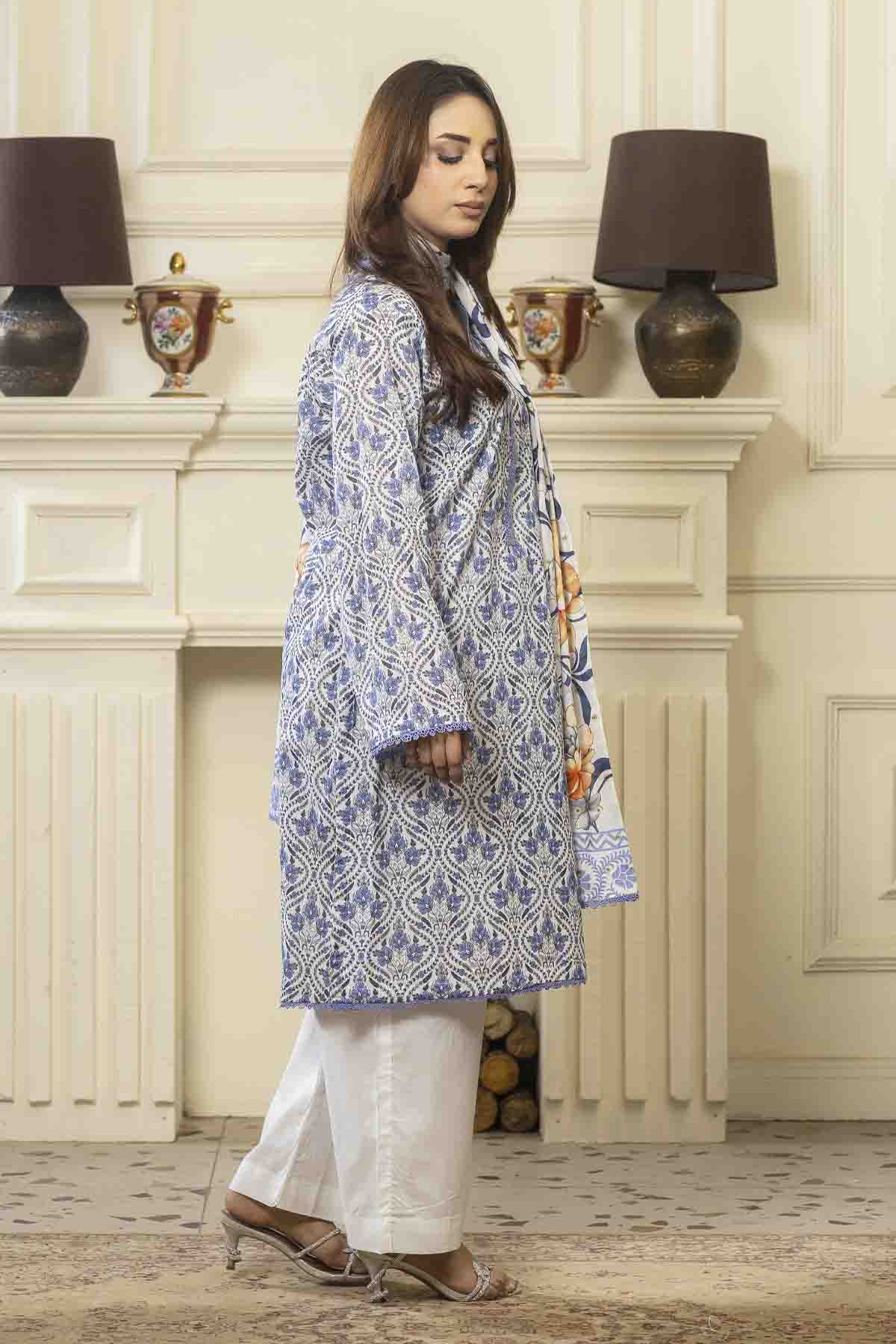 lawn voile Kurta Set in Turquoise