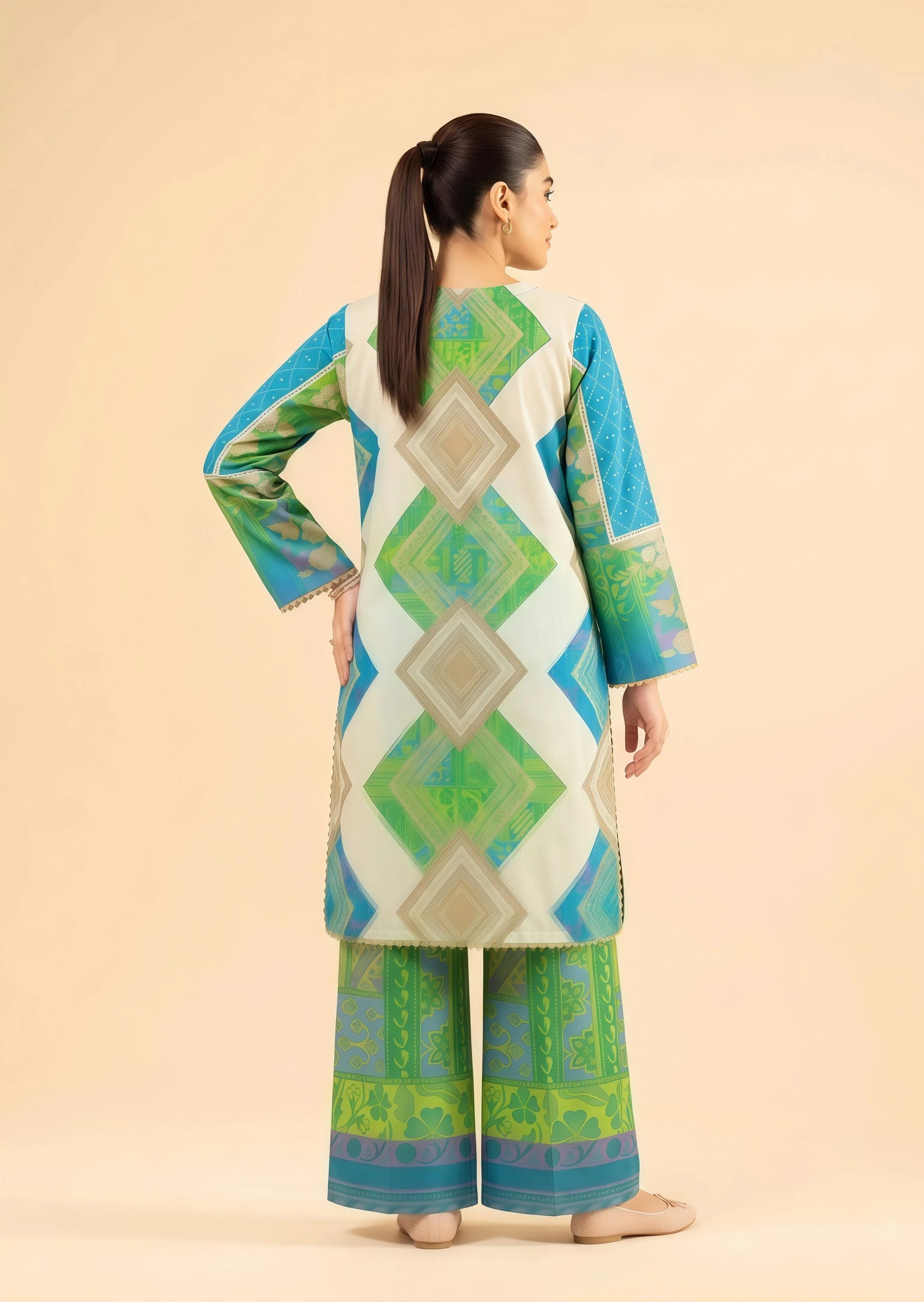 poly lawn Kurta Set in Multi