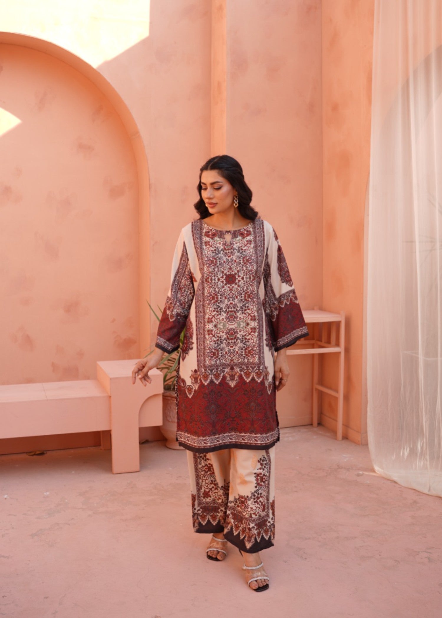 poly lawn Co Ord Sets in Tan brown, cinnamon brown