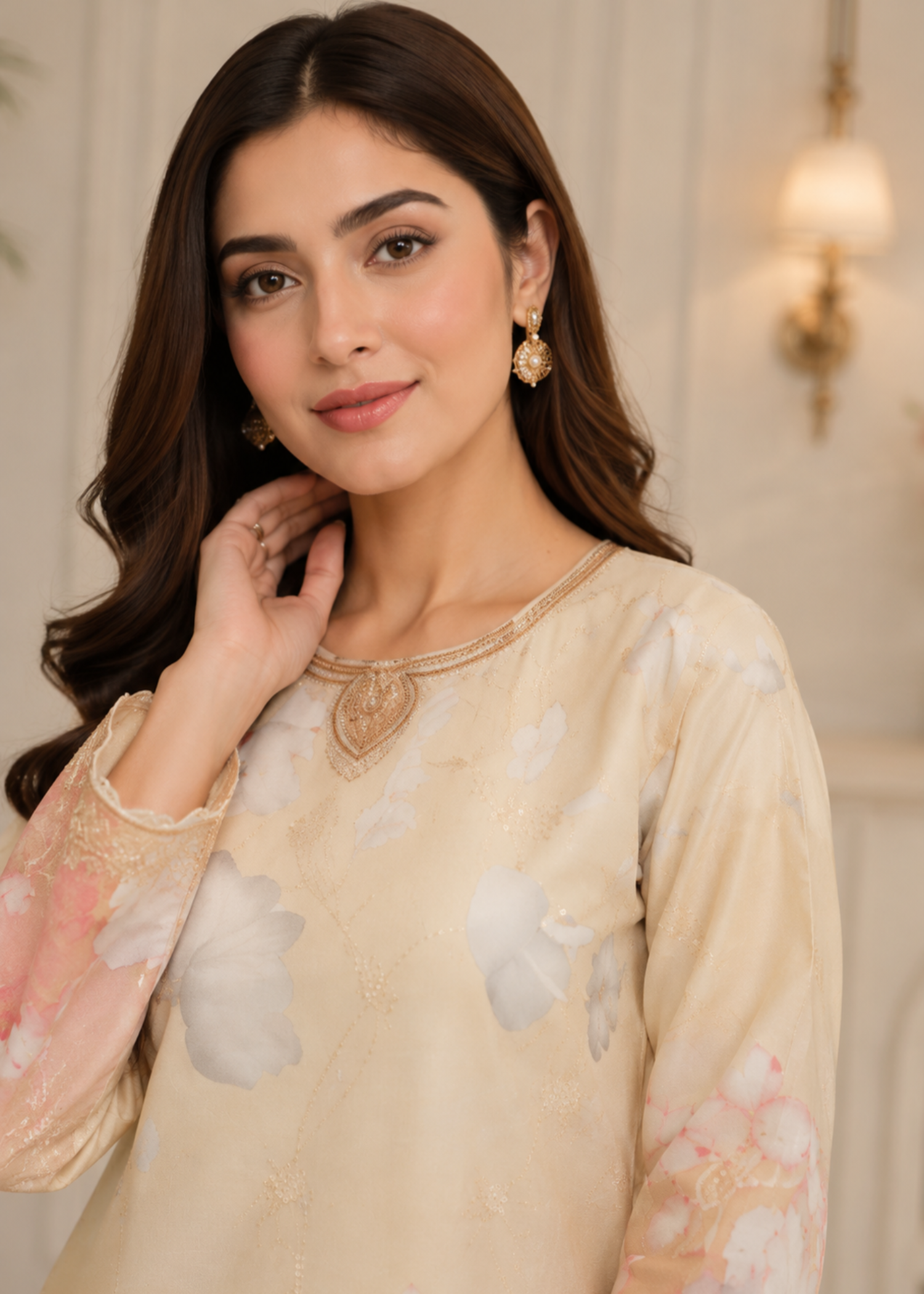 crepe Kurta Set in Peach orange