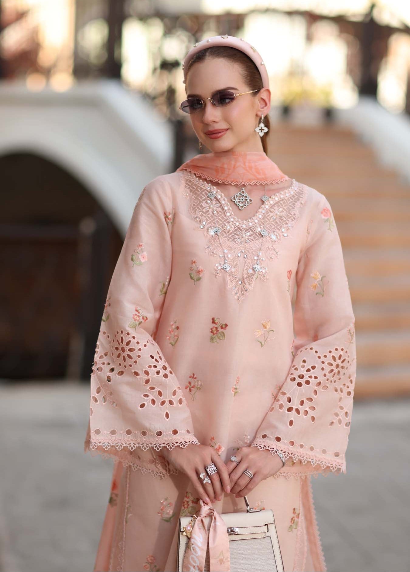 Noor Eid Luxe Printskhaas Lawn – D8 - B - Peach Blush