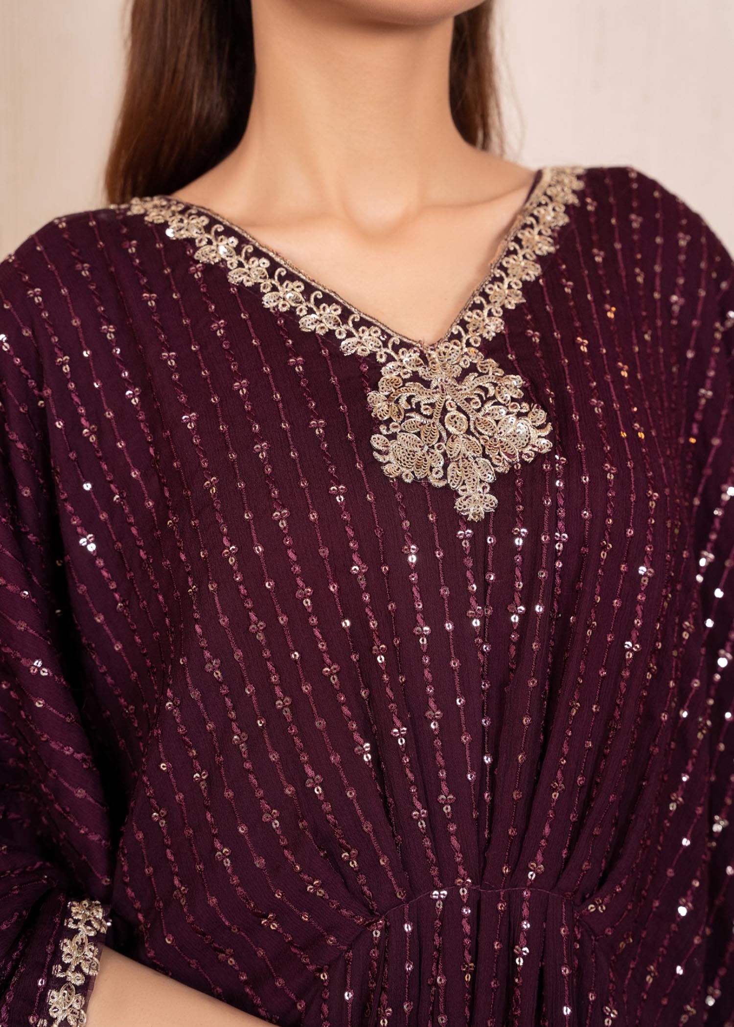 chiffon Kaftan in Plum