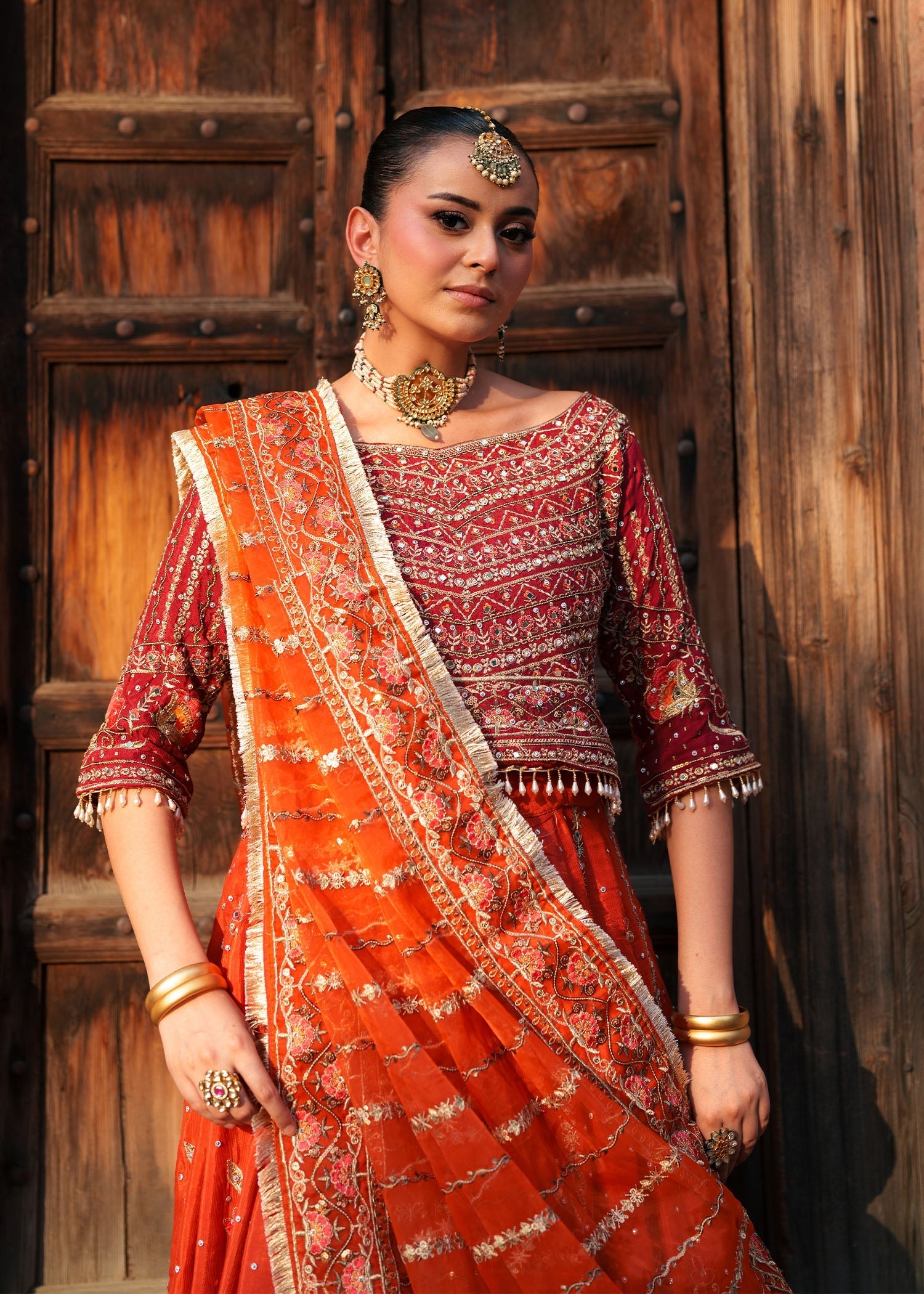 silk Lehenga in Orange