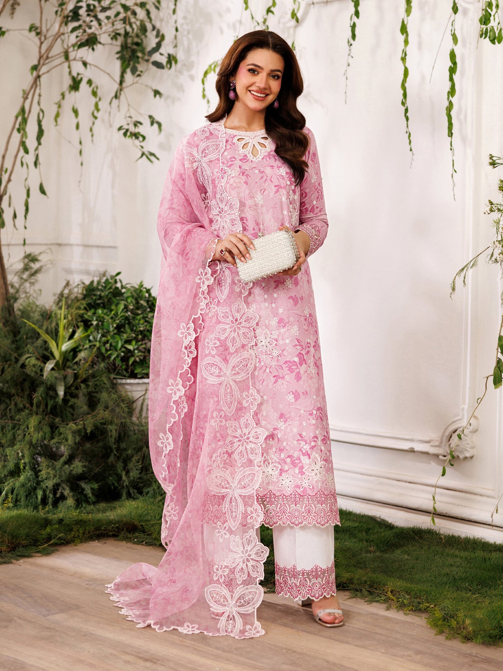 poly organza Kurta Set in Pink