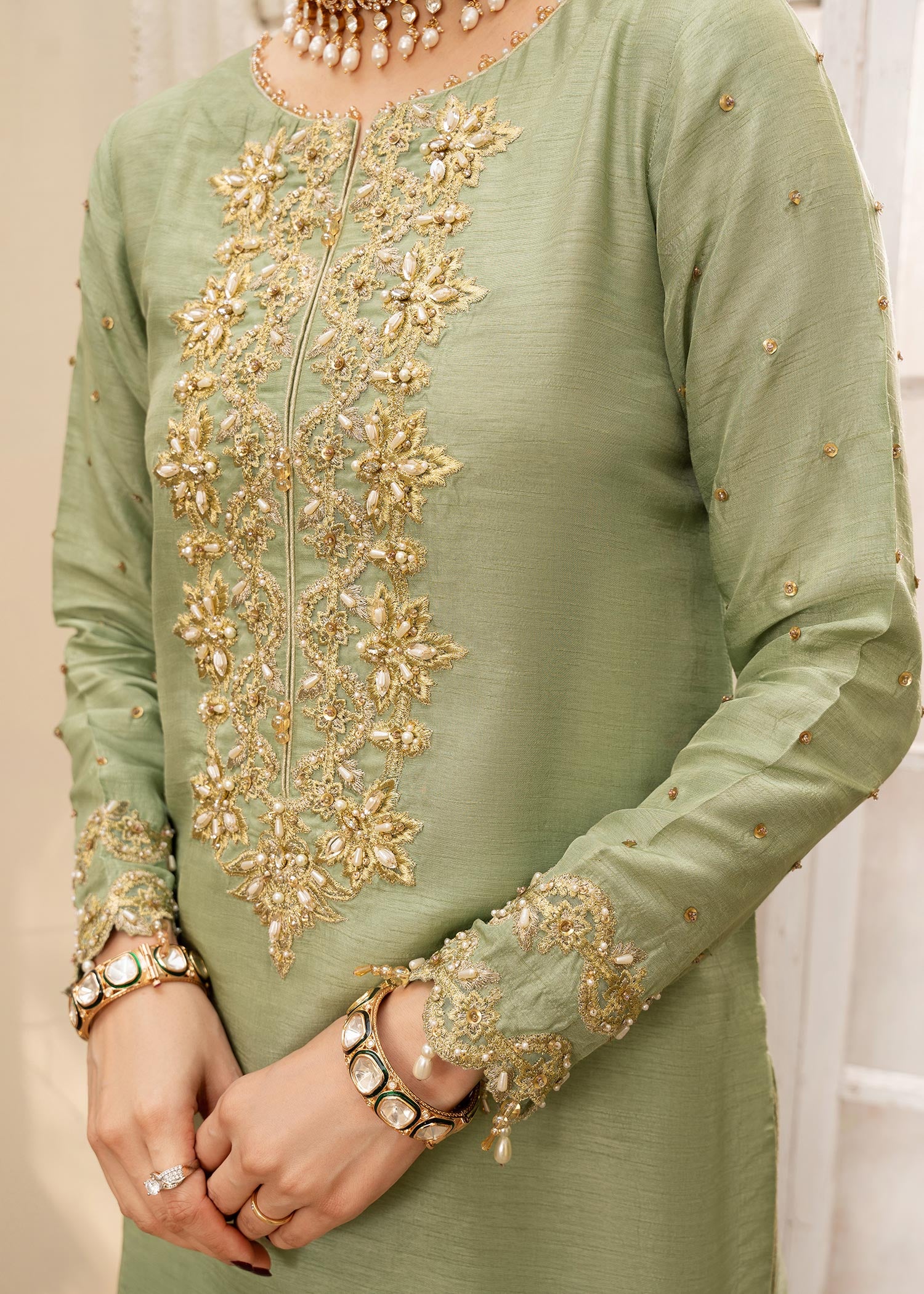khaddi silk Gharara in Green