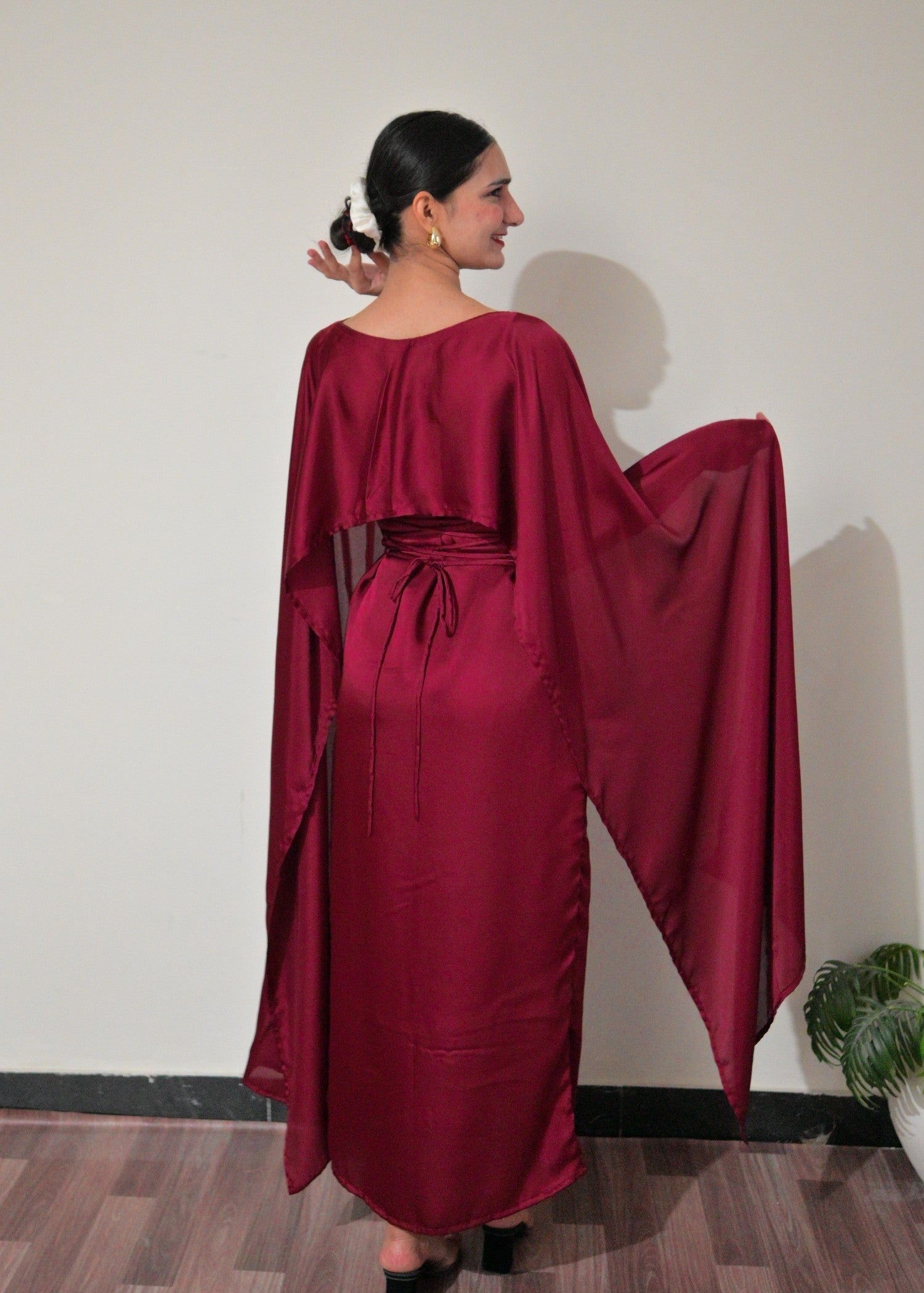 satin silk Dress in Maroon