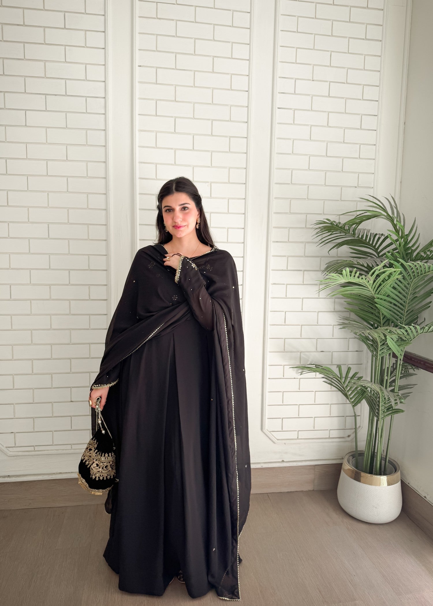 chiffon Anarkali in Jet black