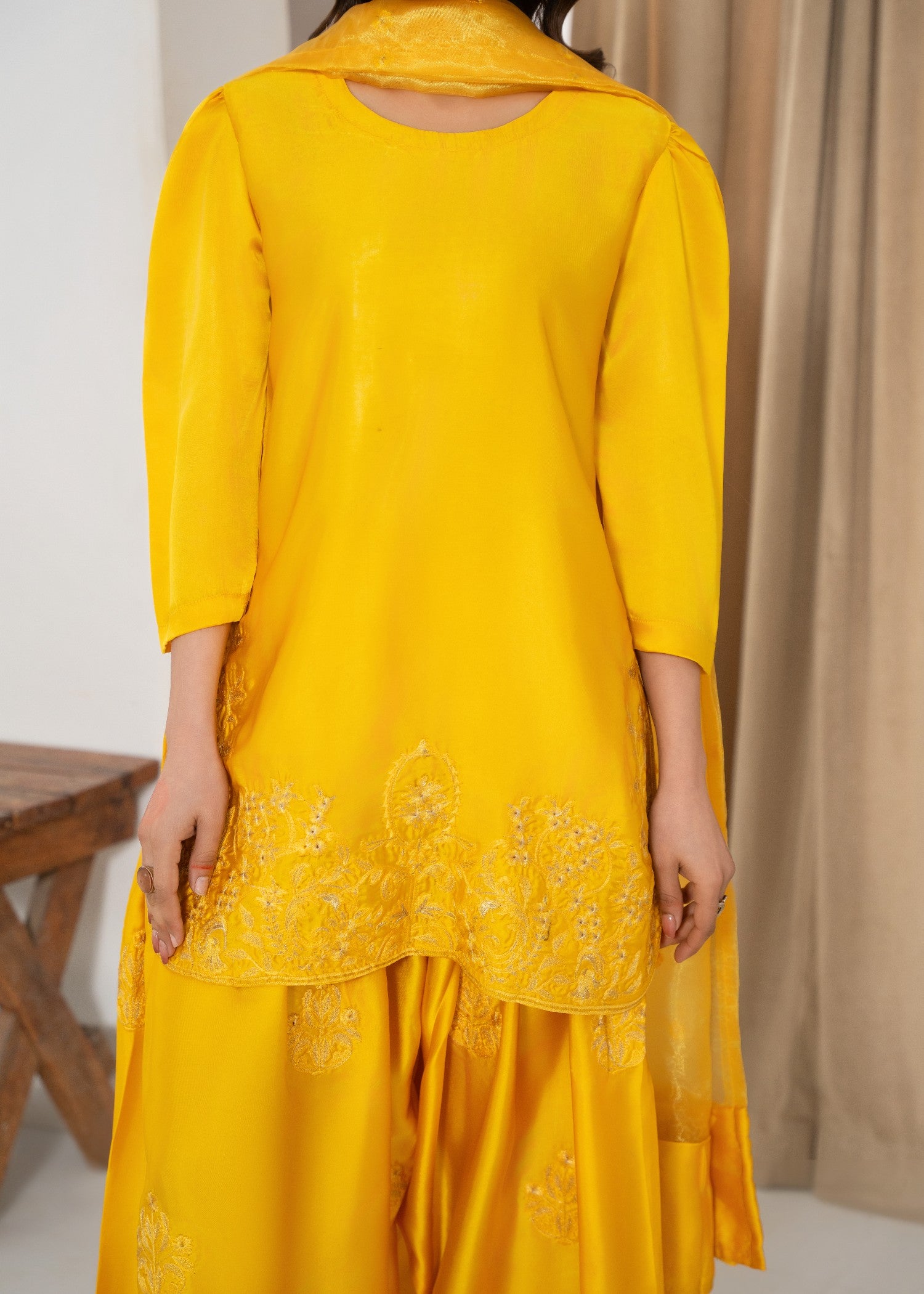 silk Kurta Set in Yellow