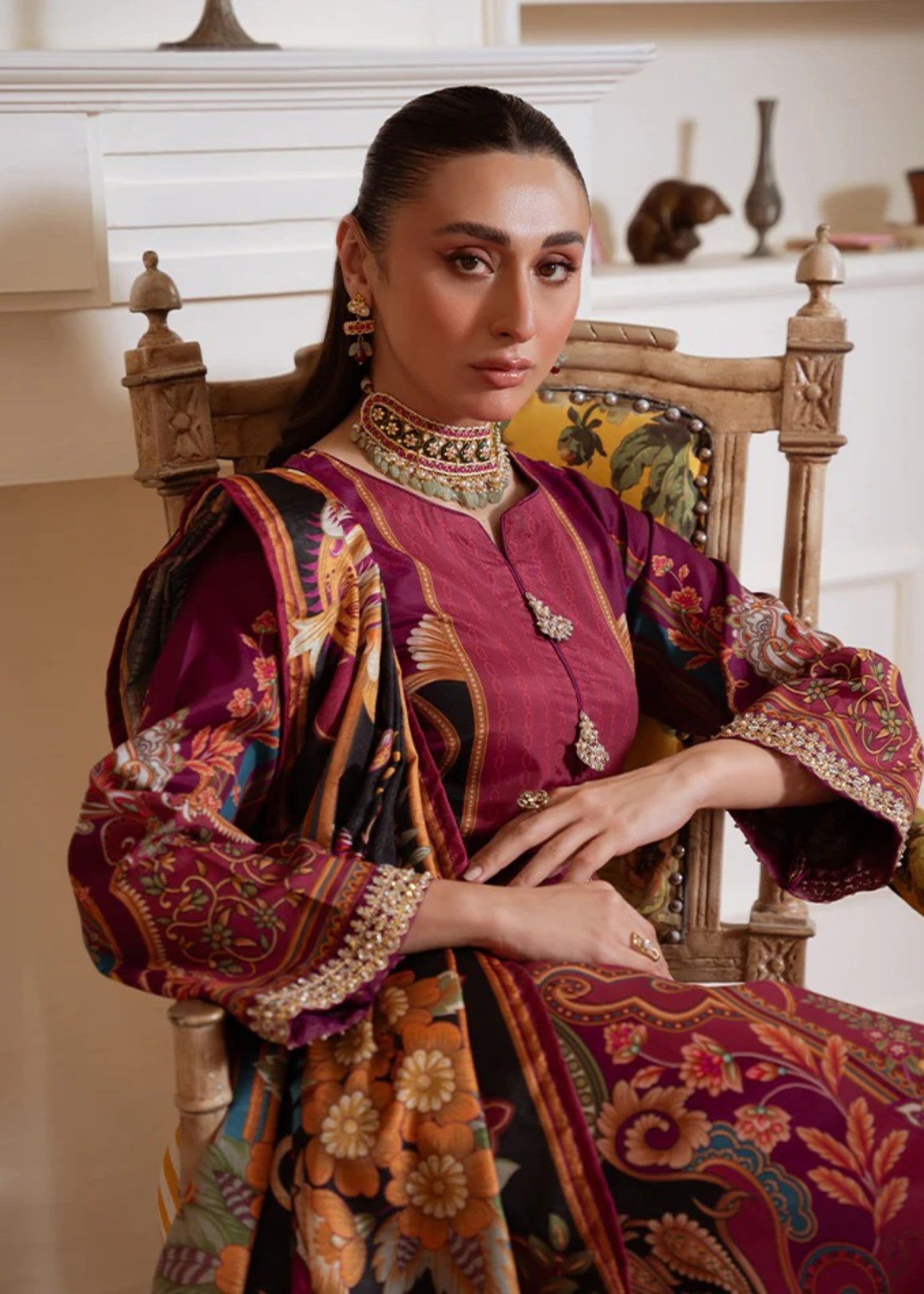 silk Kurta Set in Wine