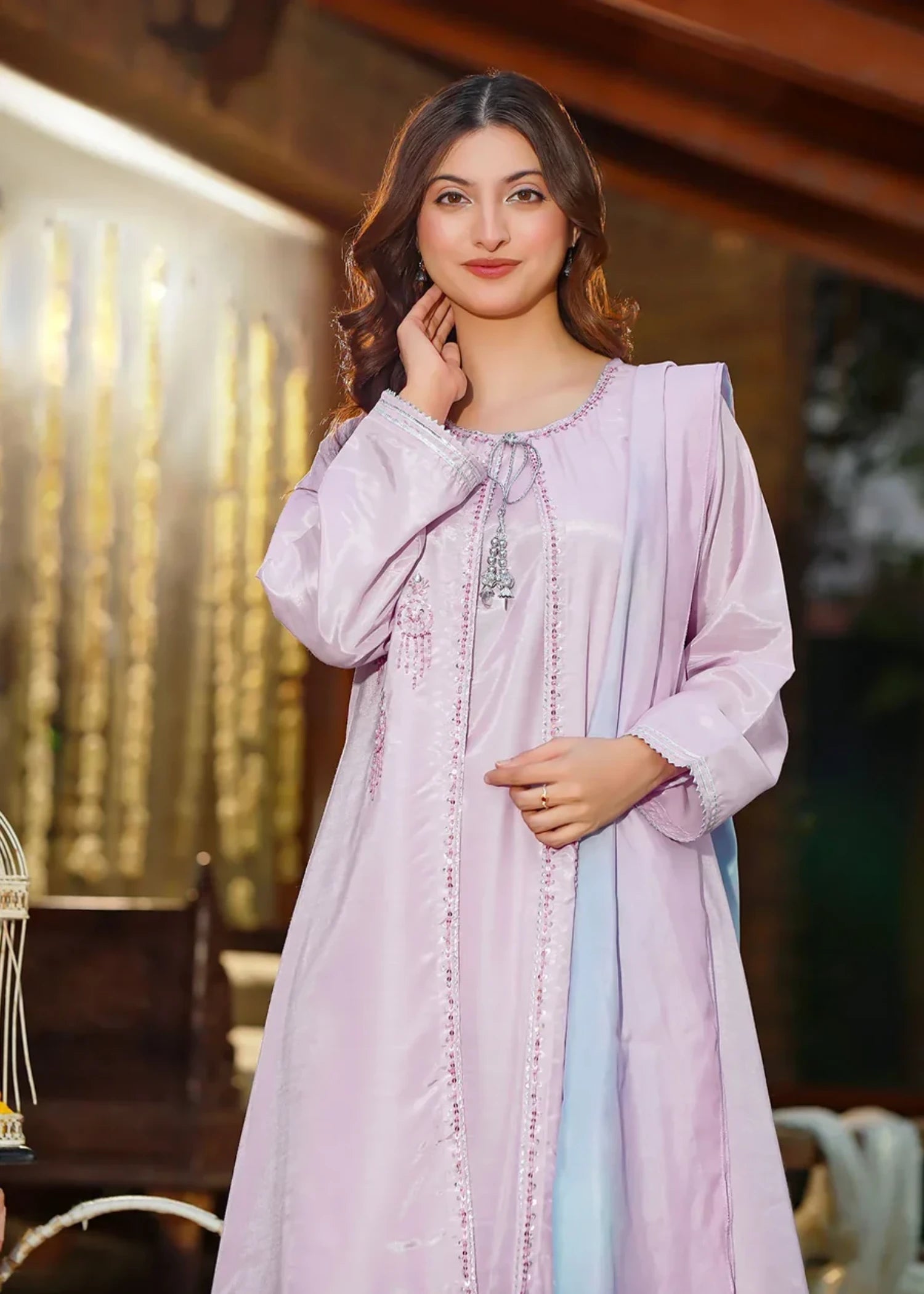 cotton silk Gown in Lilac