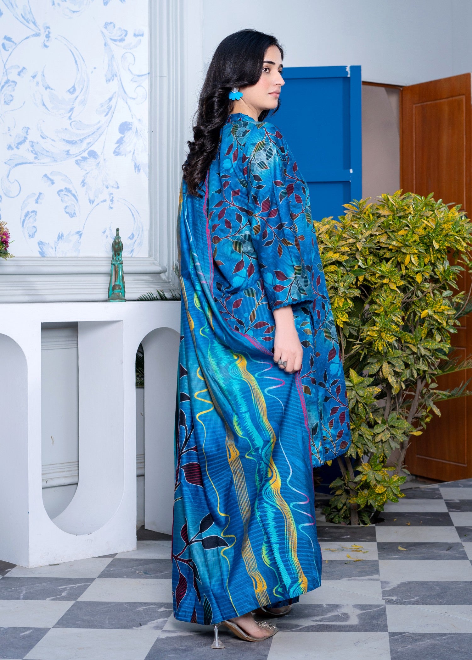 khaddi net Kurta Set in Sapphire blue