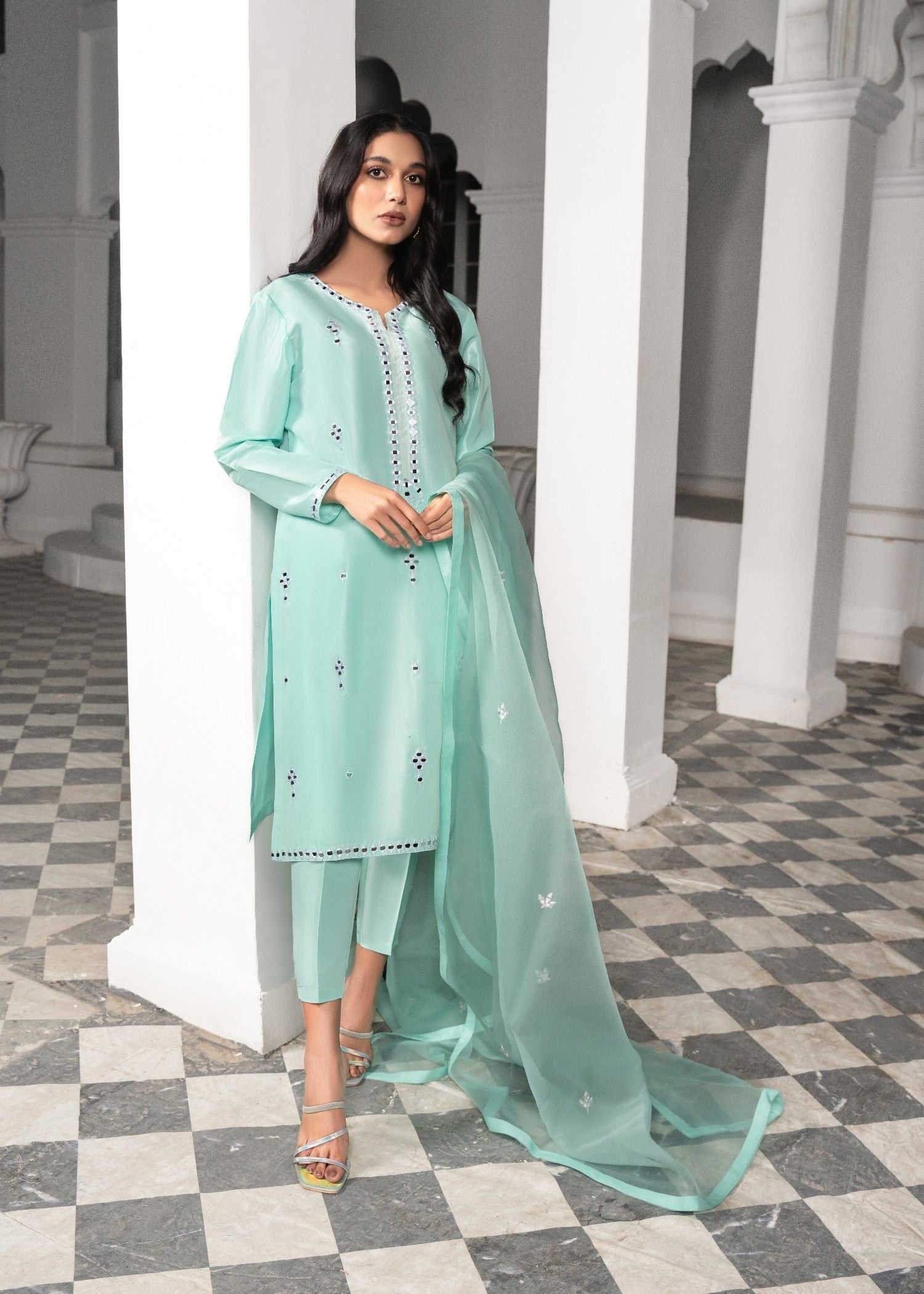 kattan silk Kurta Set in Aquamarine