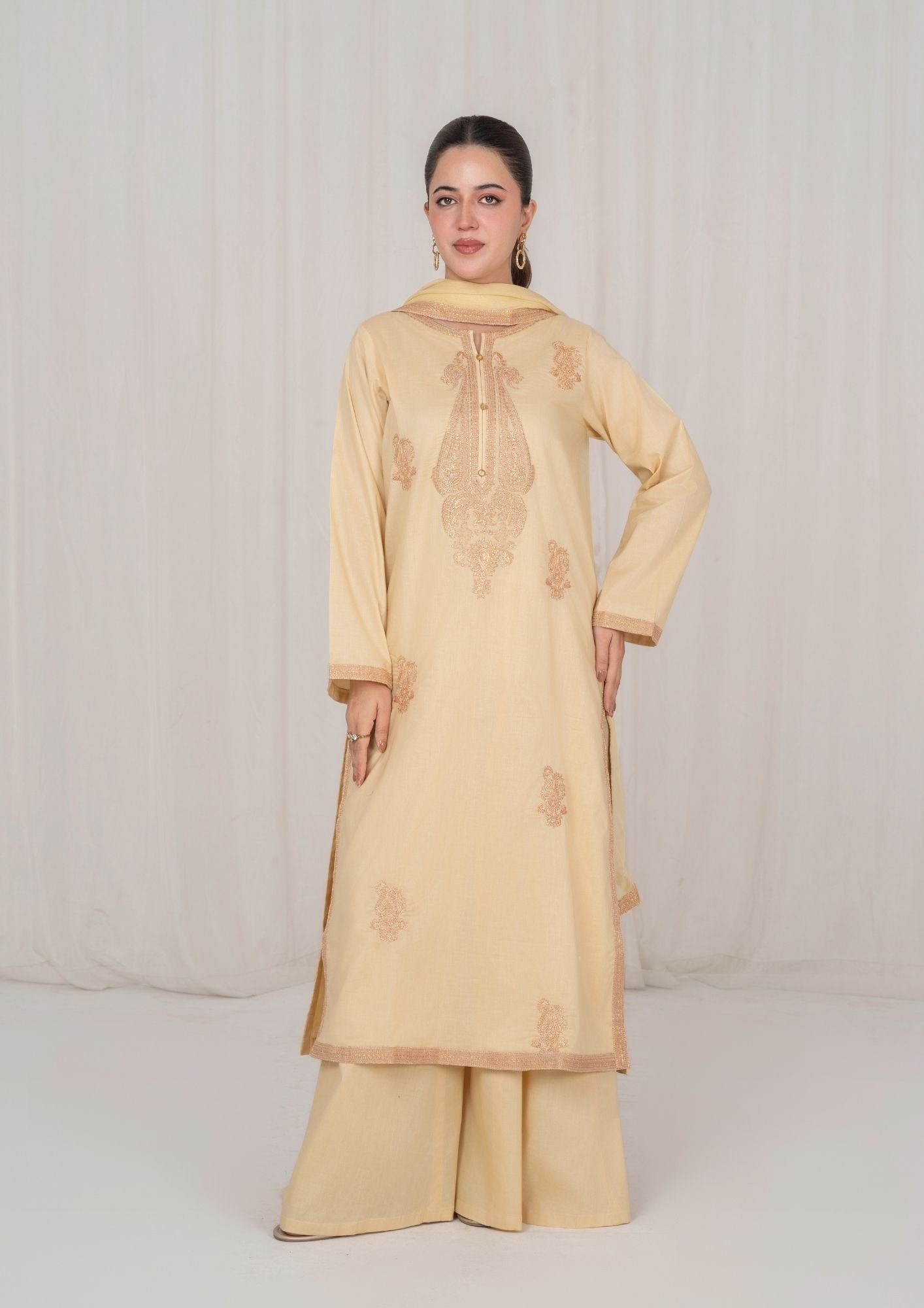 lawn Sharara in Khaki brown