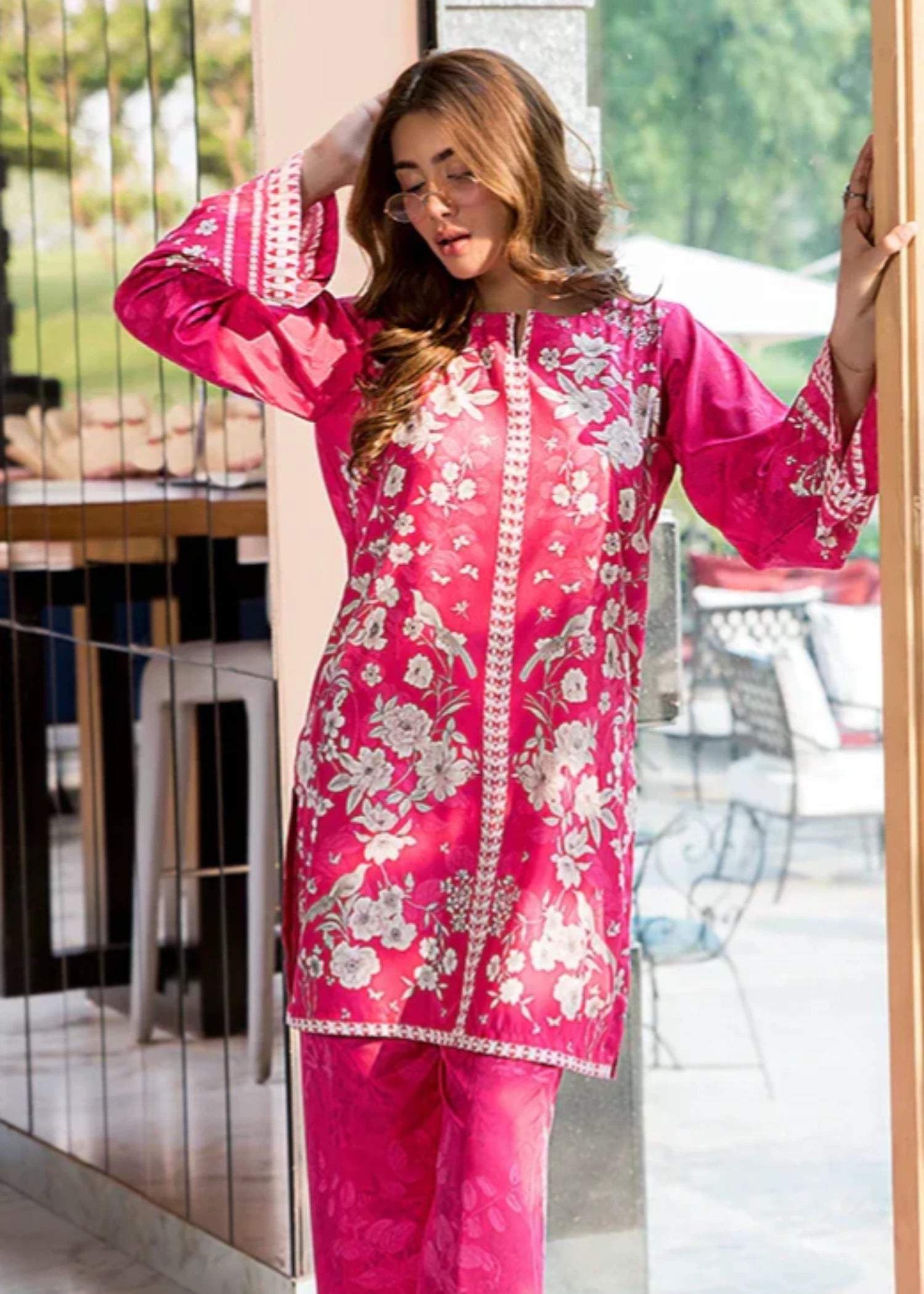 crepe Co Ord Sets in Shocking pink