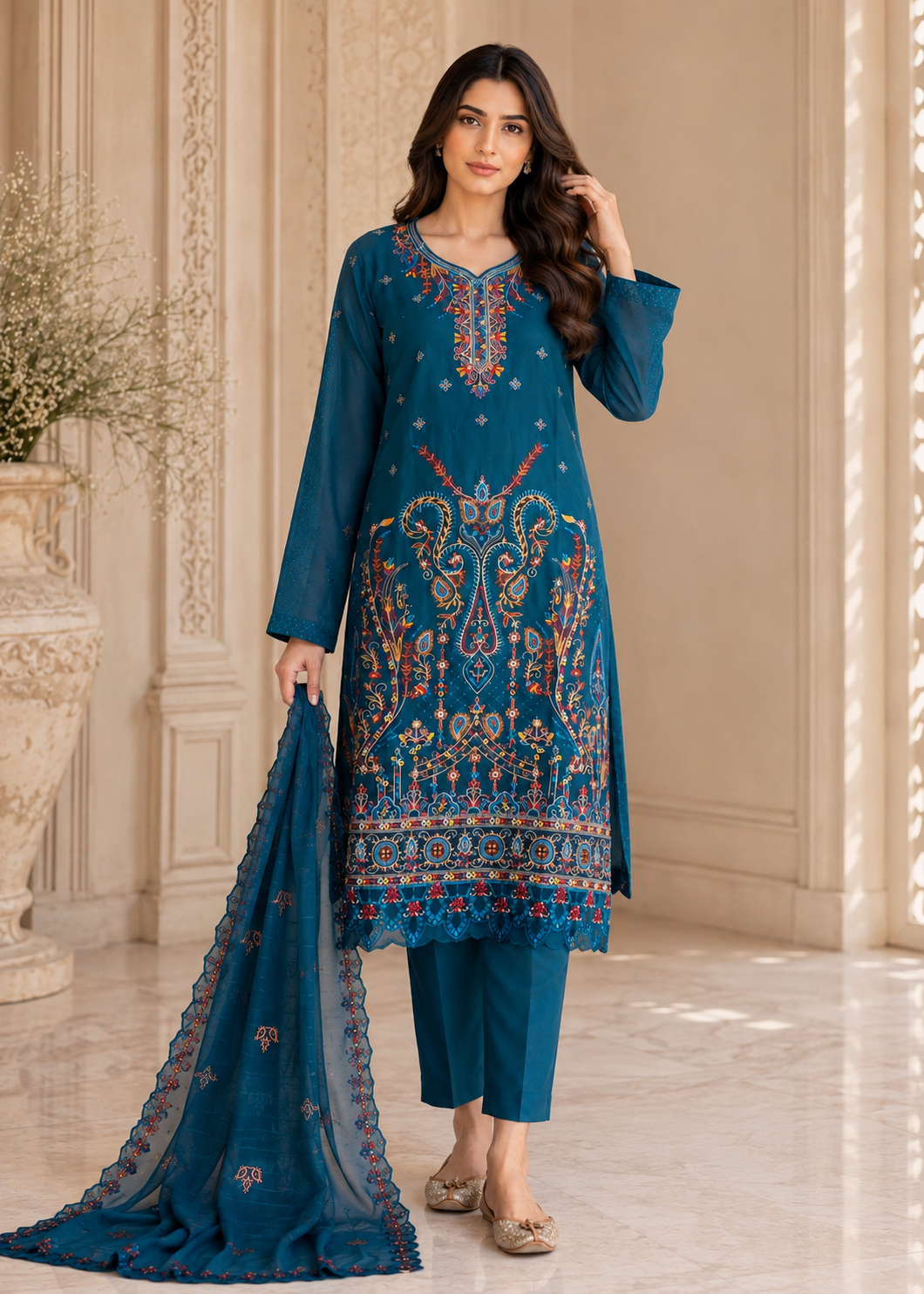 cotton Kurta Set in Teal