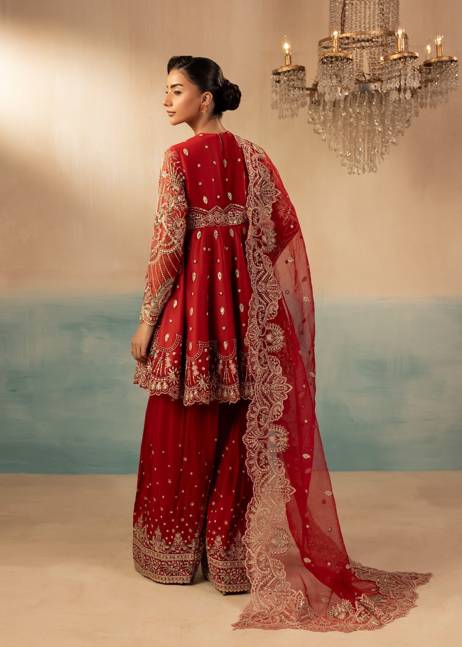raw silk Peplum in Red