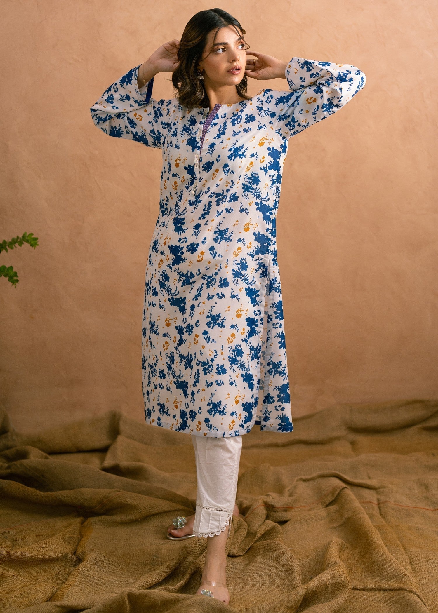 poly viscose Kurta Set in White