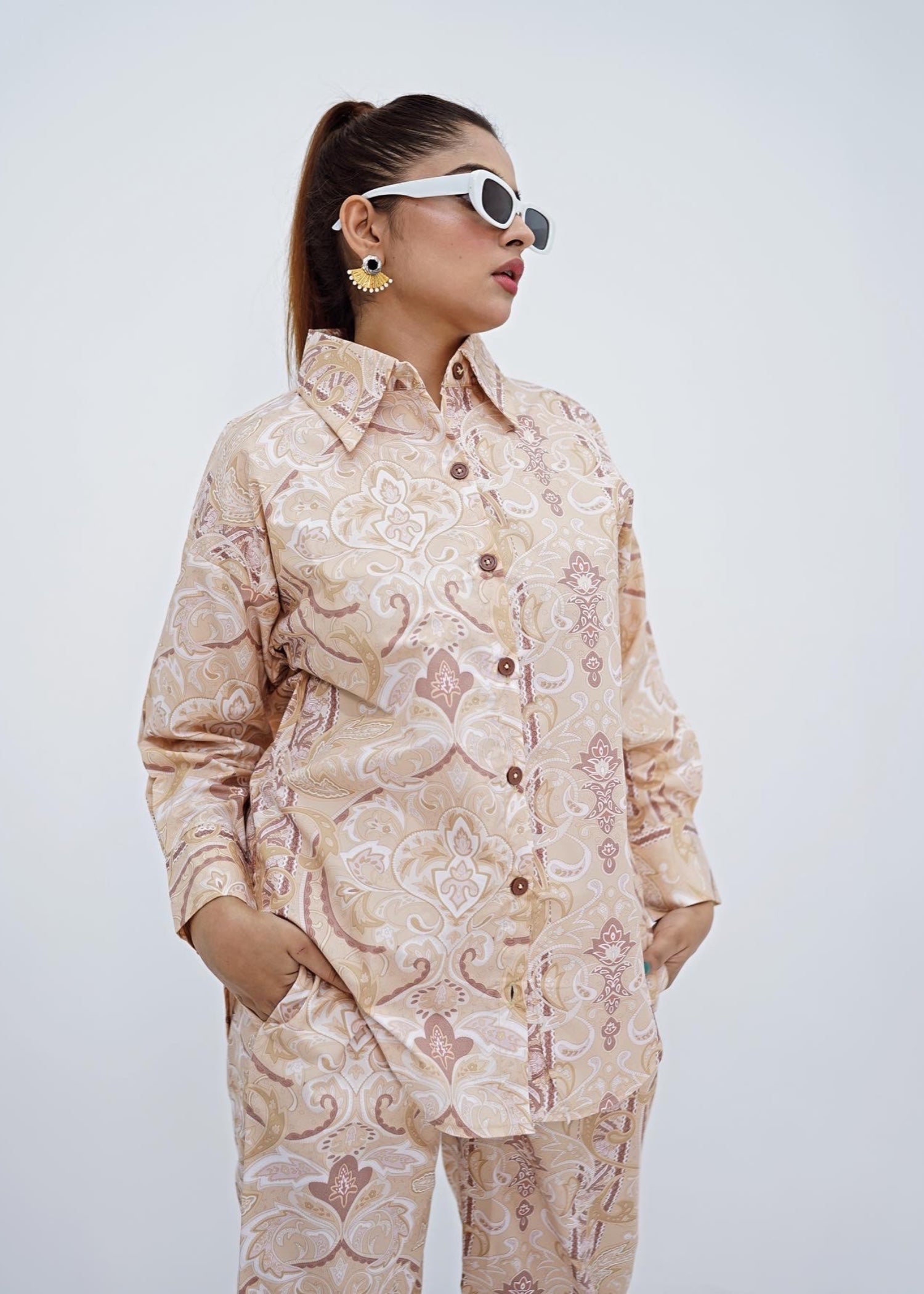 cotton silk Co Ord Sets in Beige