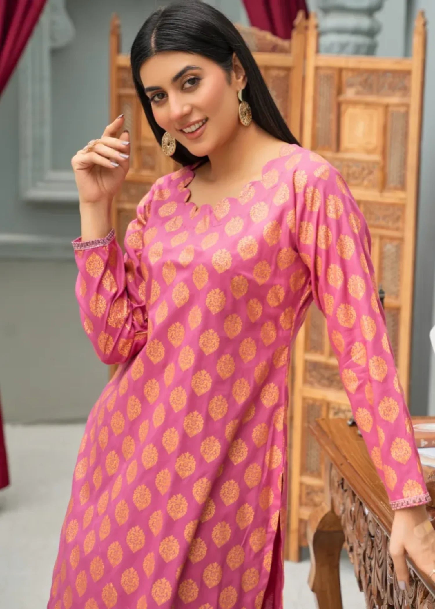 linen Kurta Set in Bubblegum pink