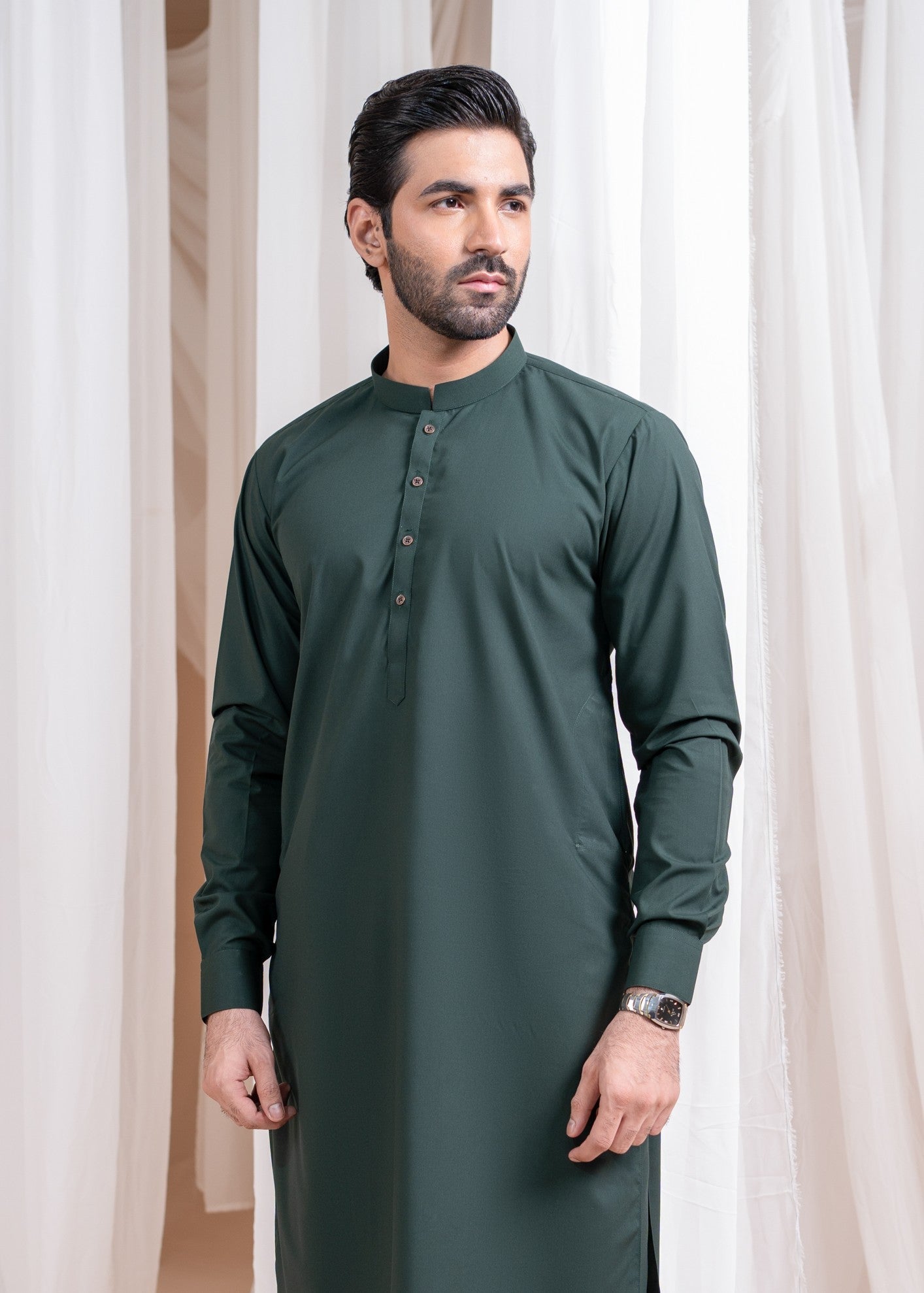 wash & wear Shalwar Kameez in Bottle green