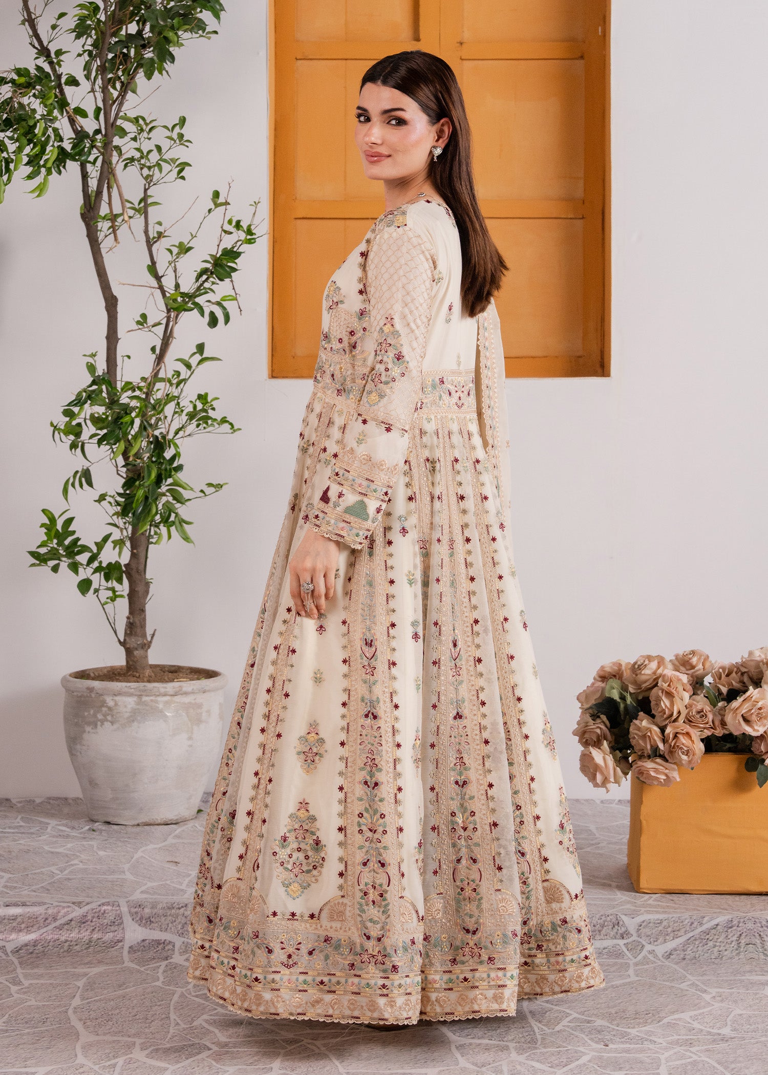 chiffon Anarkali in Off-white