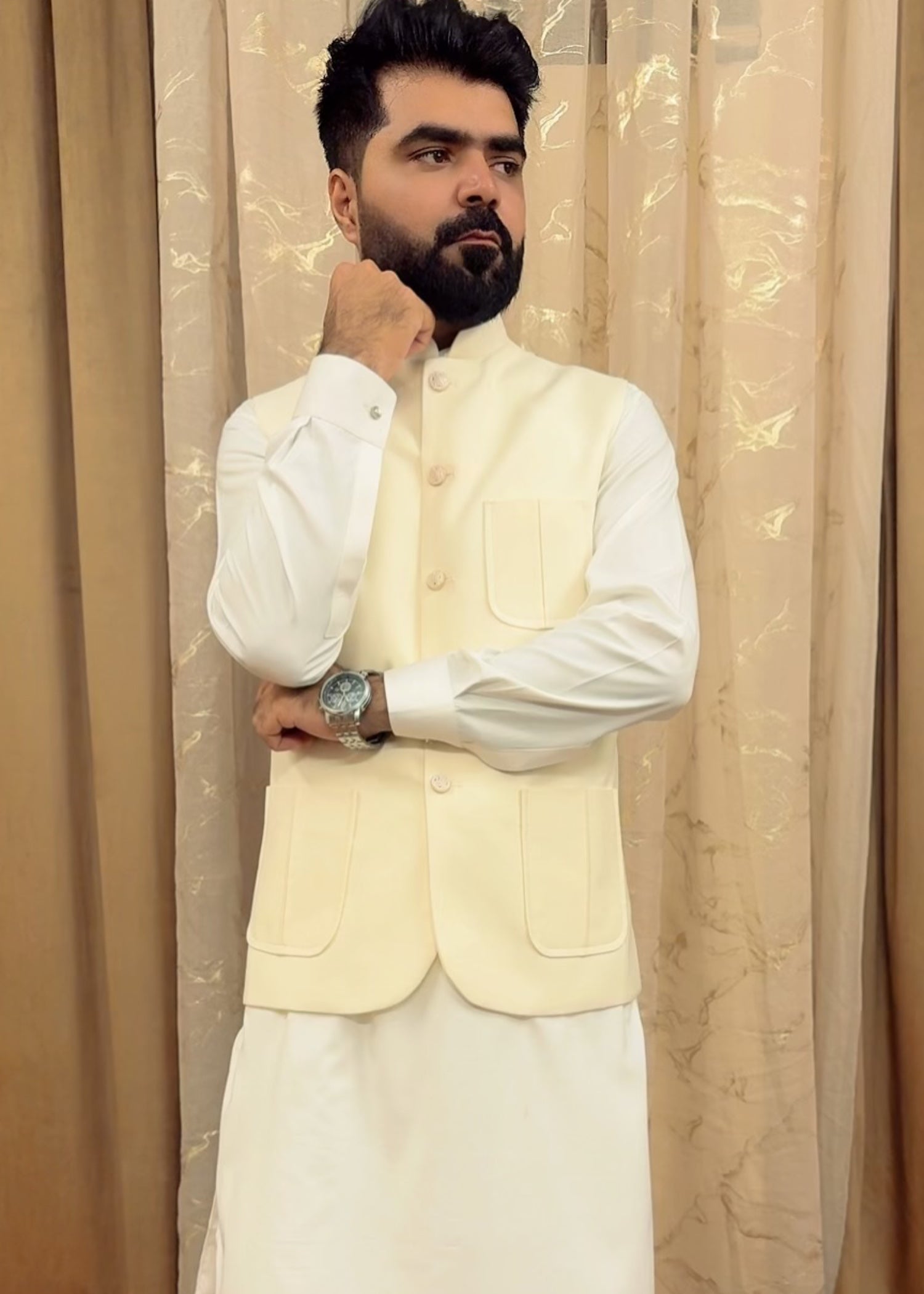 tropical Waistcoat in Off-white, ivory