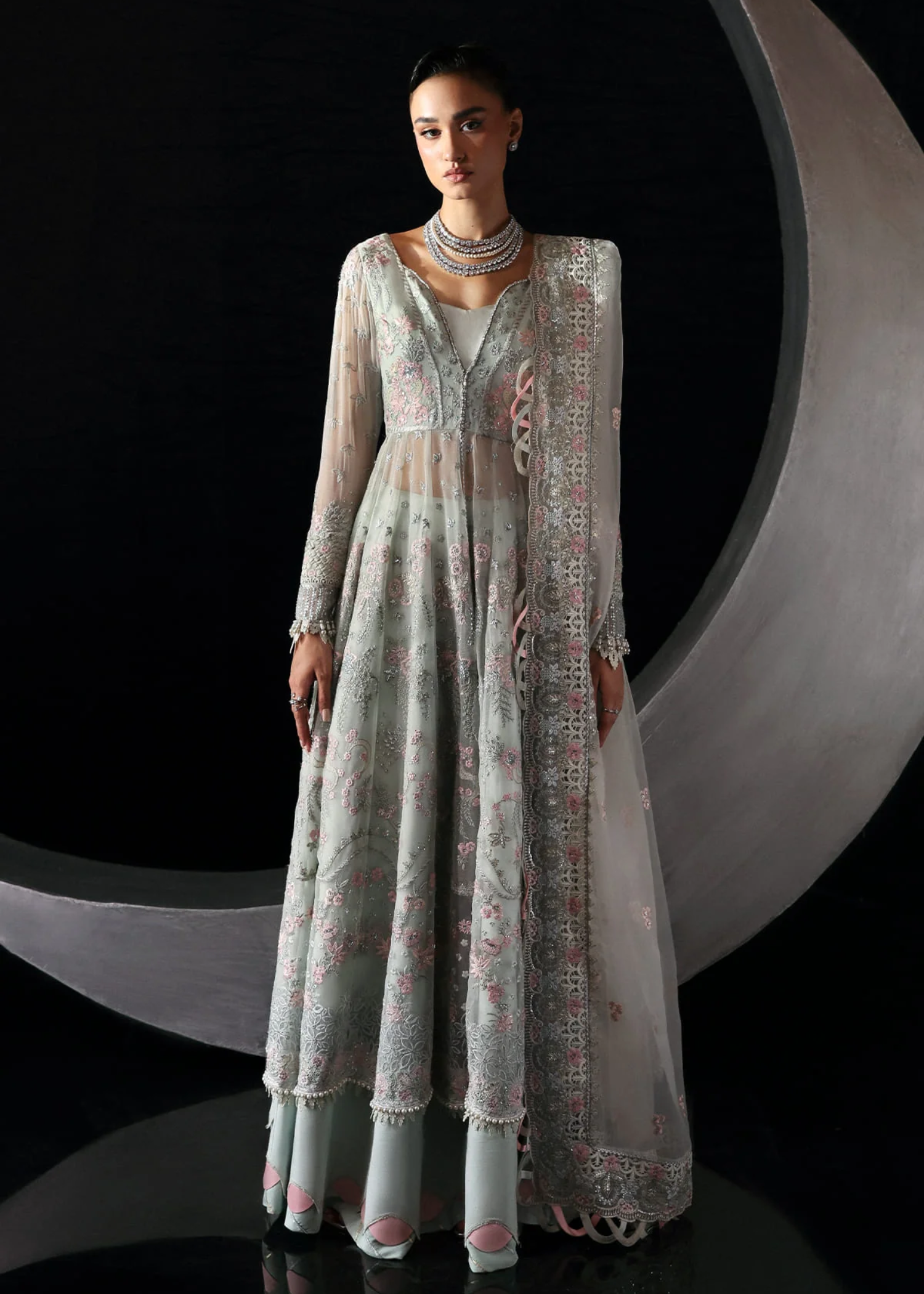 chiffon Lehenga in Powder blue