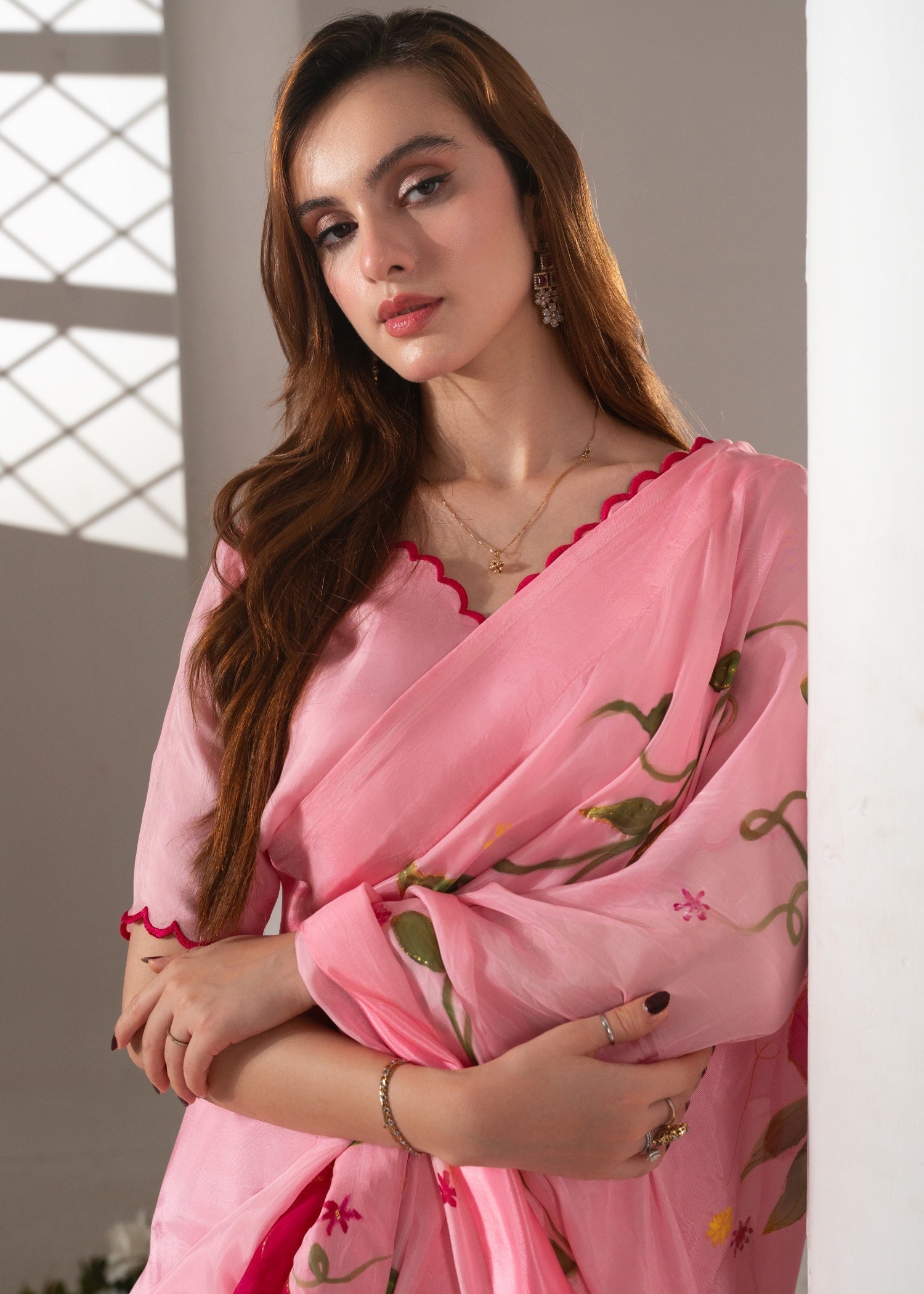 pure silk chiffon Saree in Cotton candy