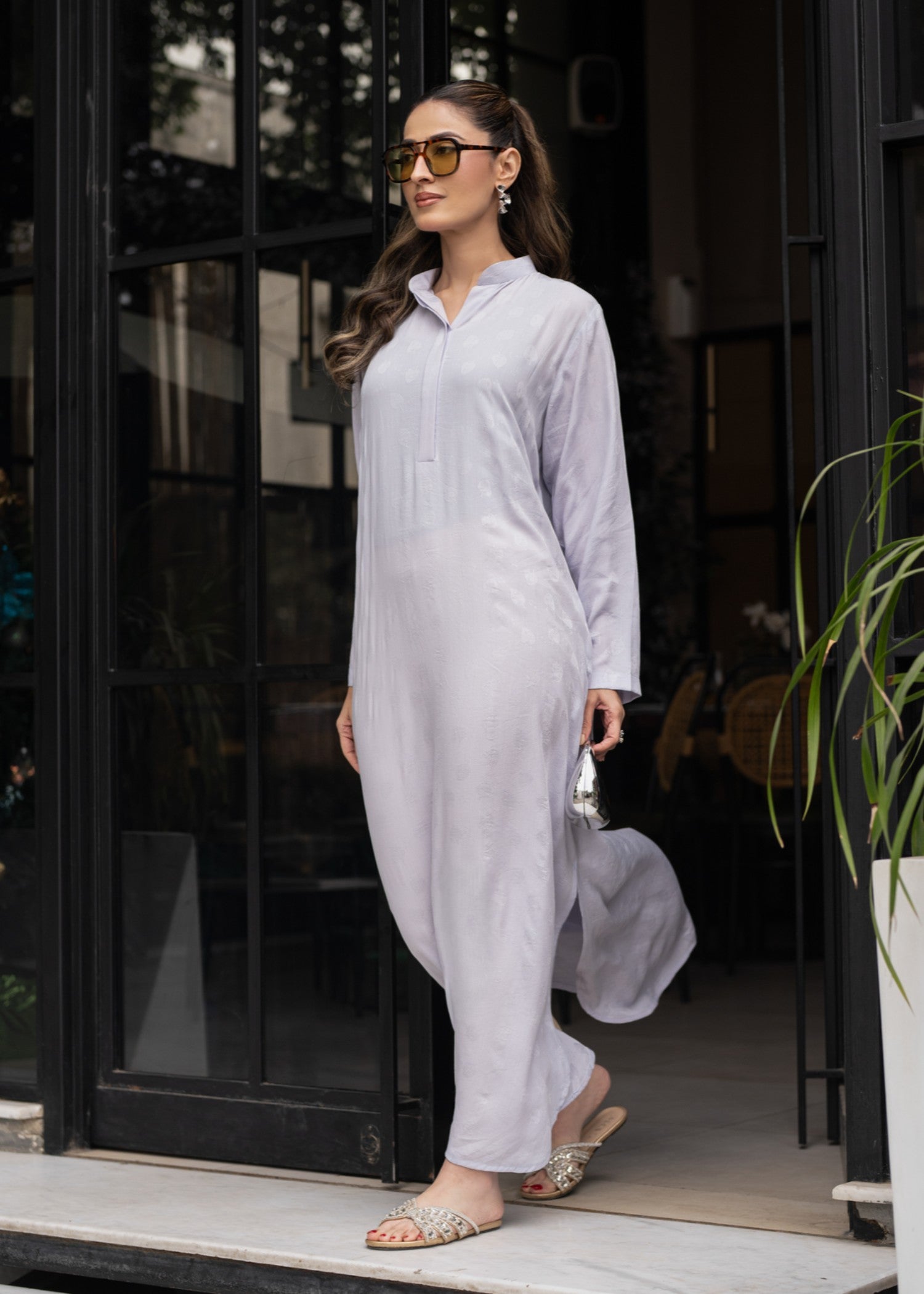 linen jacquard Kurti in Lavender