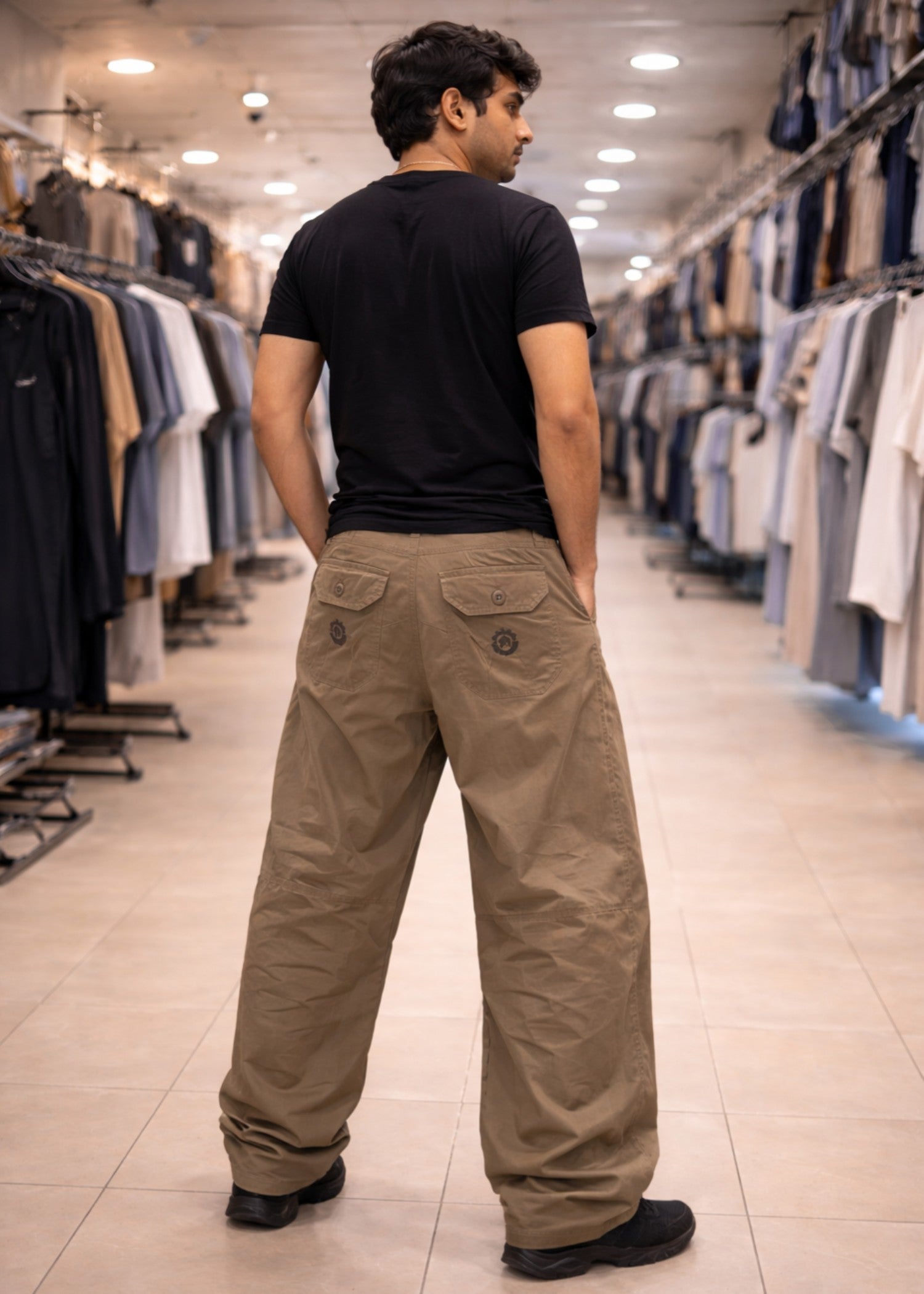twill cotton Pants in Umber brown
