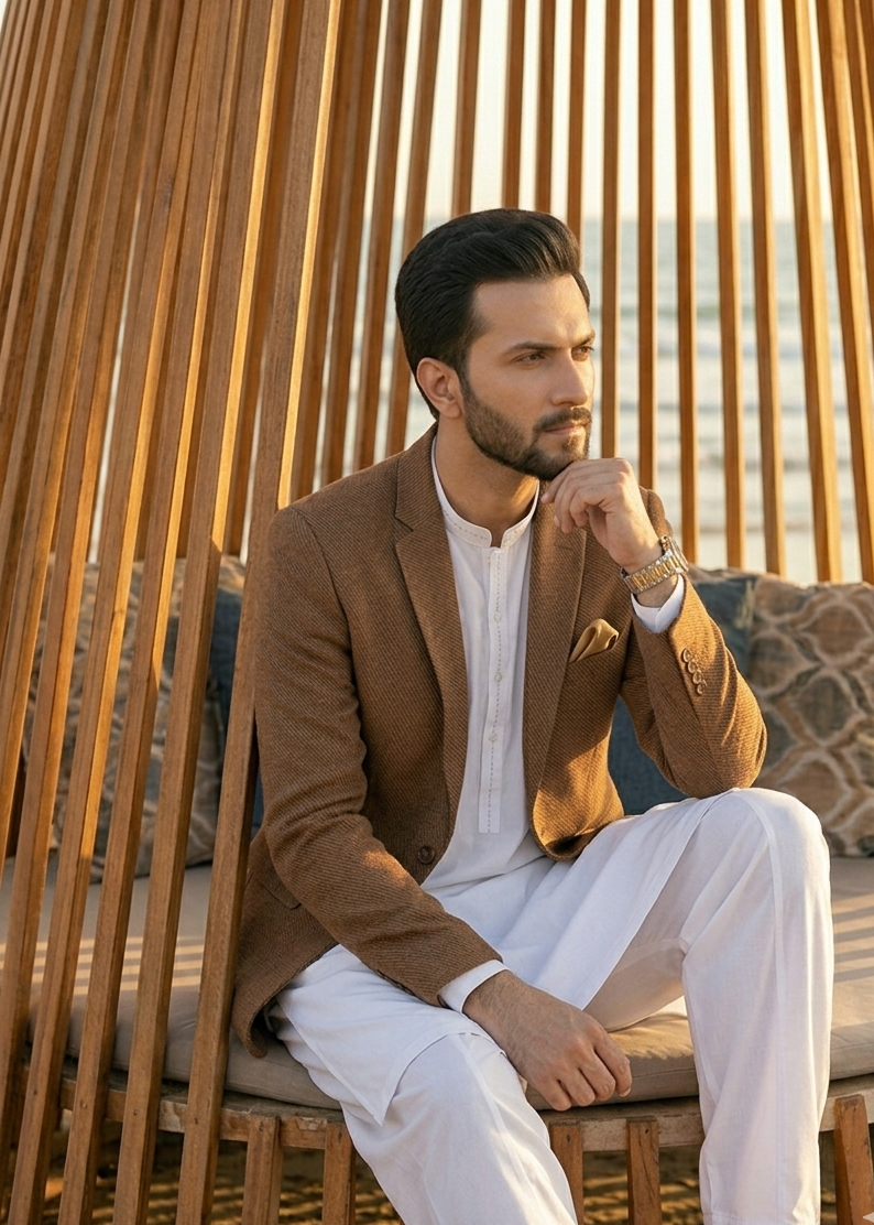 wool Blazer in Tan brown