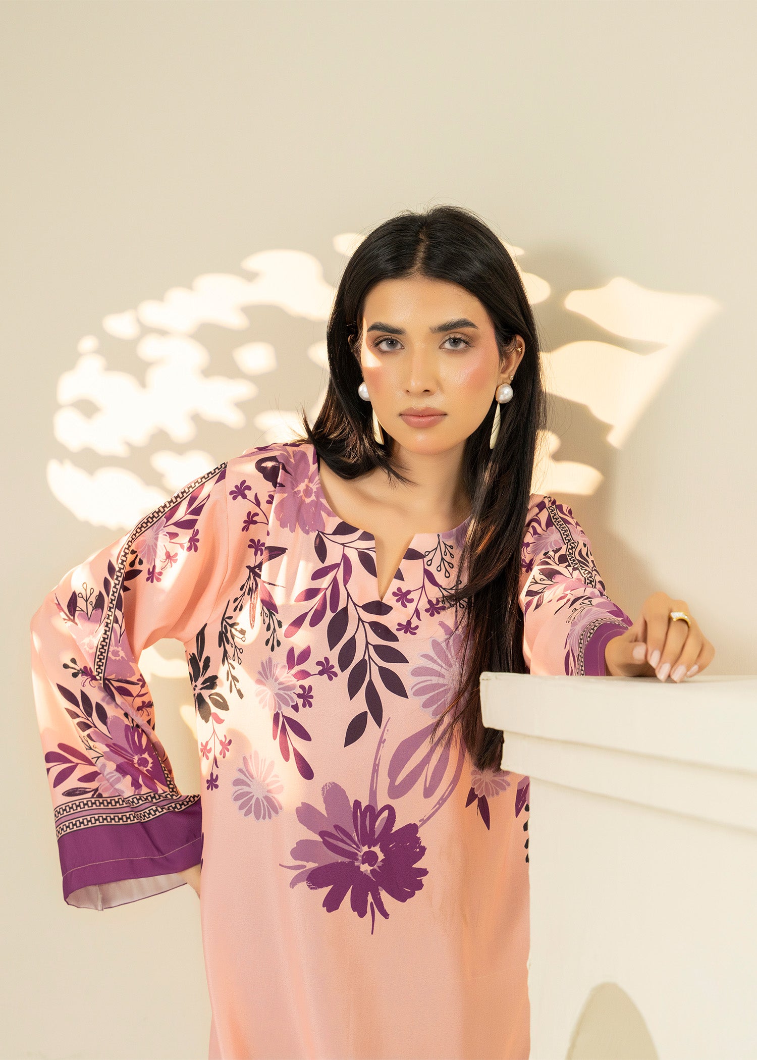 lawn Kaftan in Peach pink