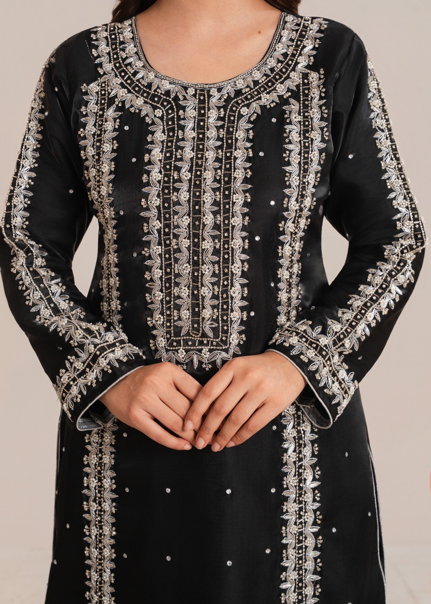 satin silk Kurta Set in Black
