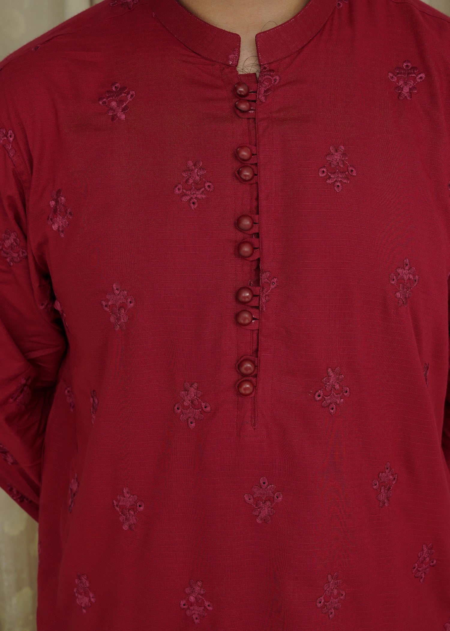 cotton linen Kurta in Red by Maqsood Garments