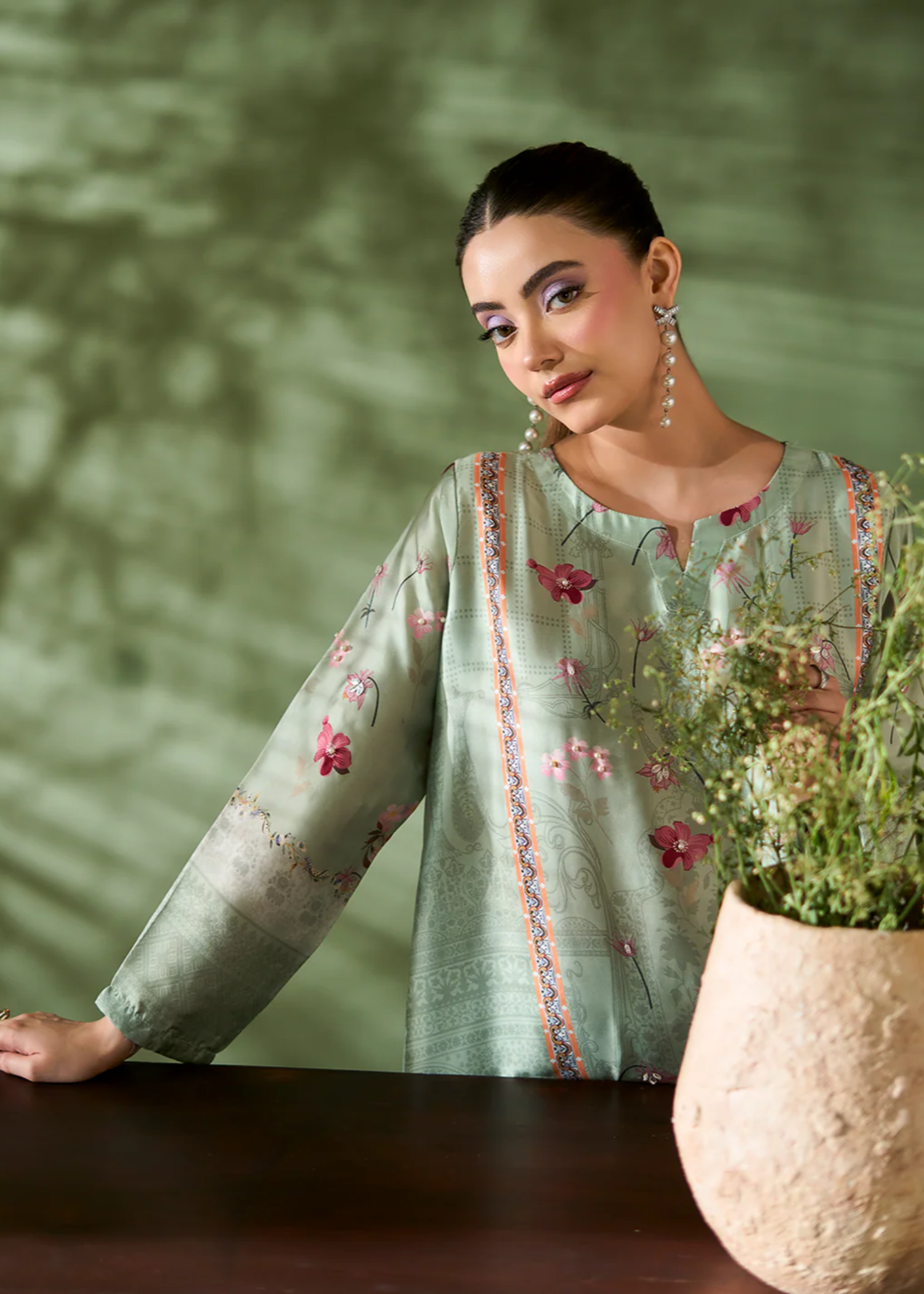 silk Kaftan in Mint green