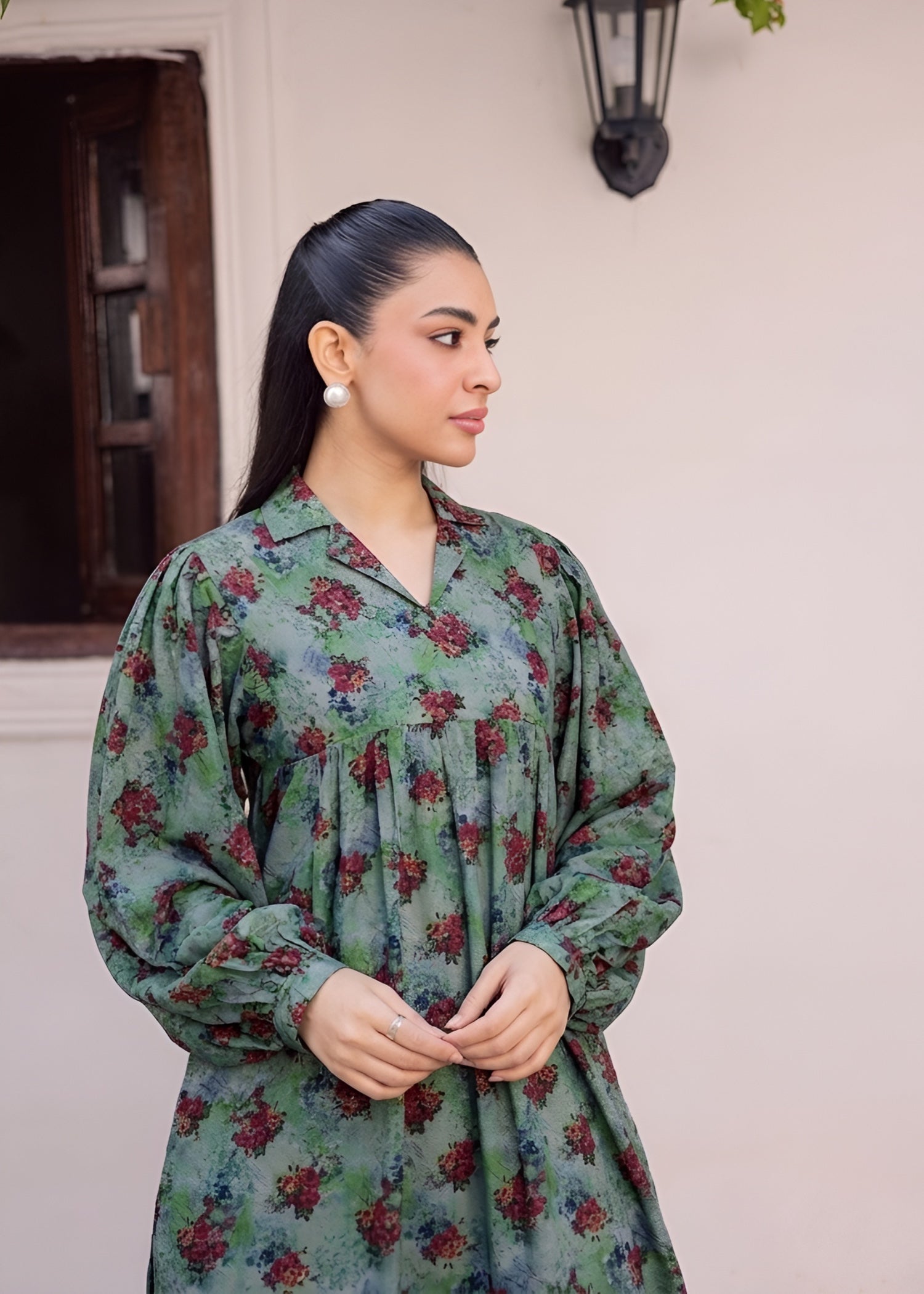 dhanak Short Frock in Sage green