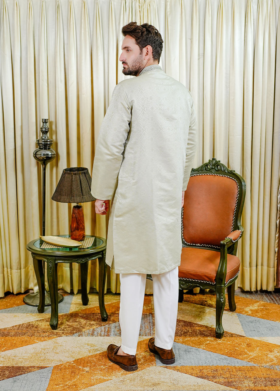 traditional jamawar Kurta in Silver
