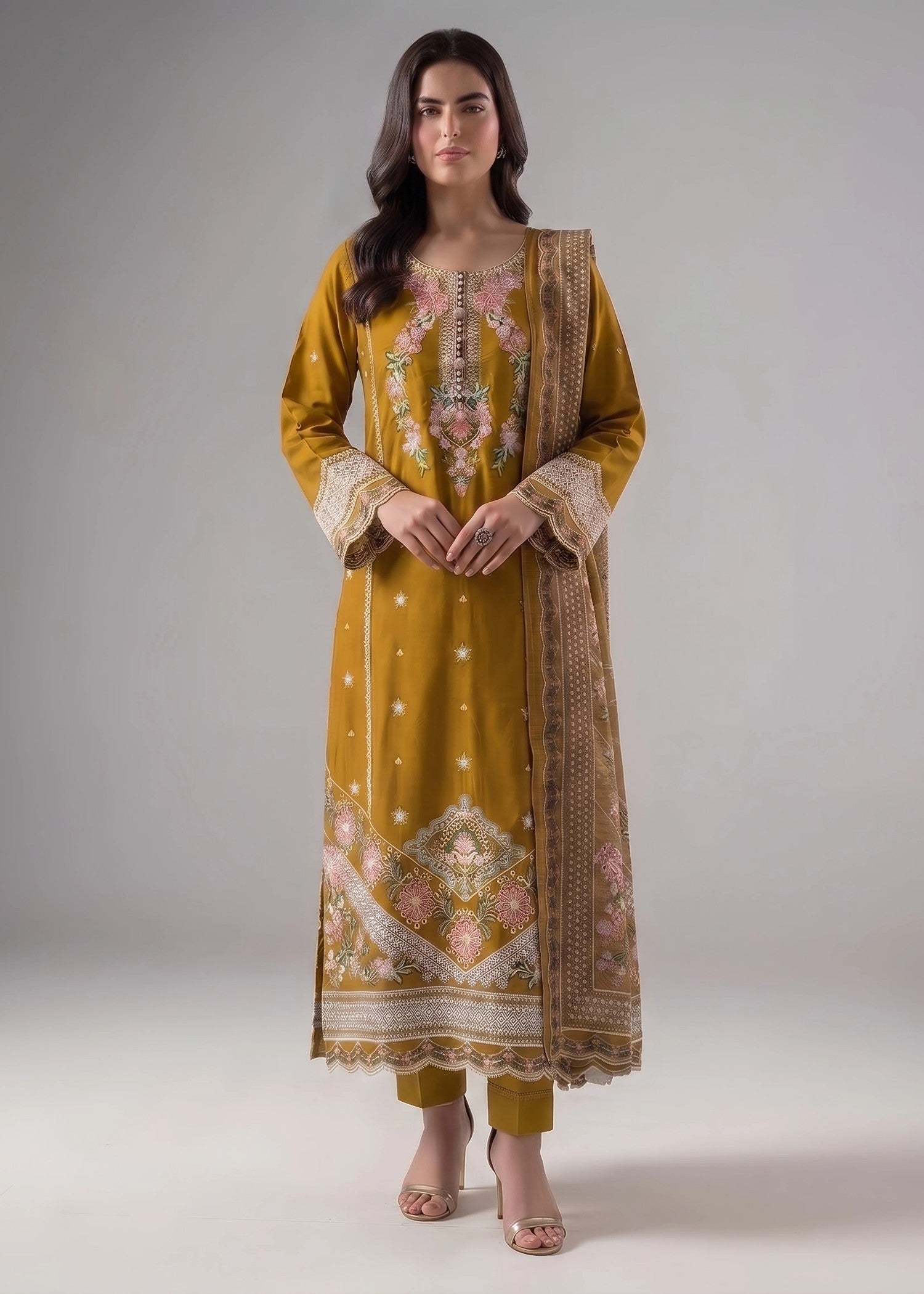 cotton linen Kurta Set in Saffron
