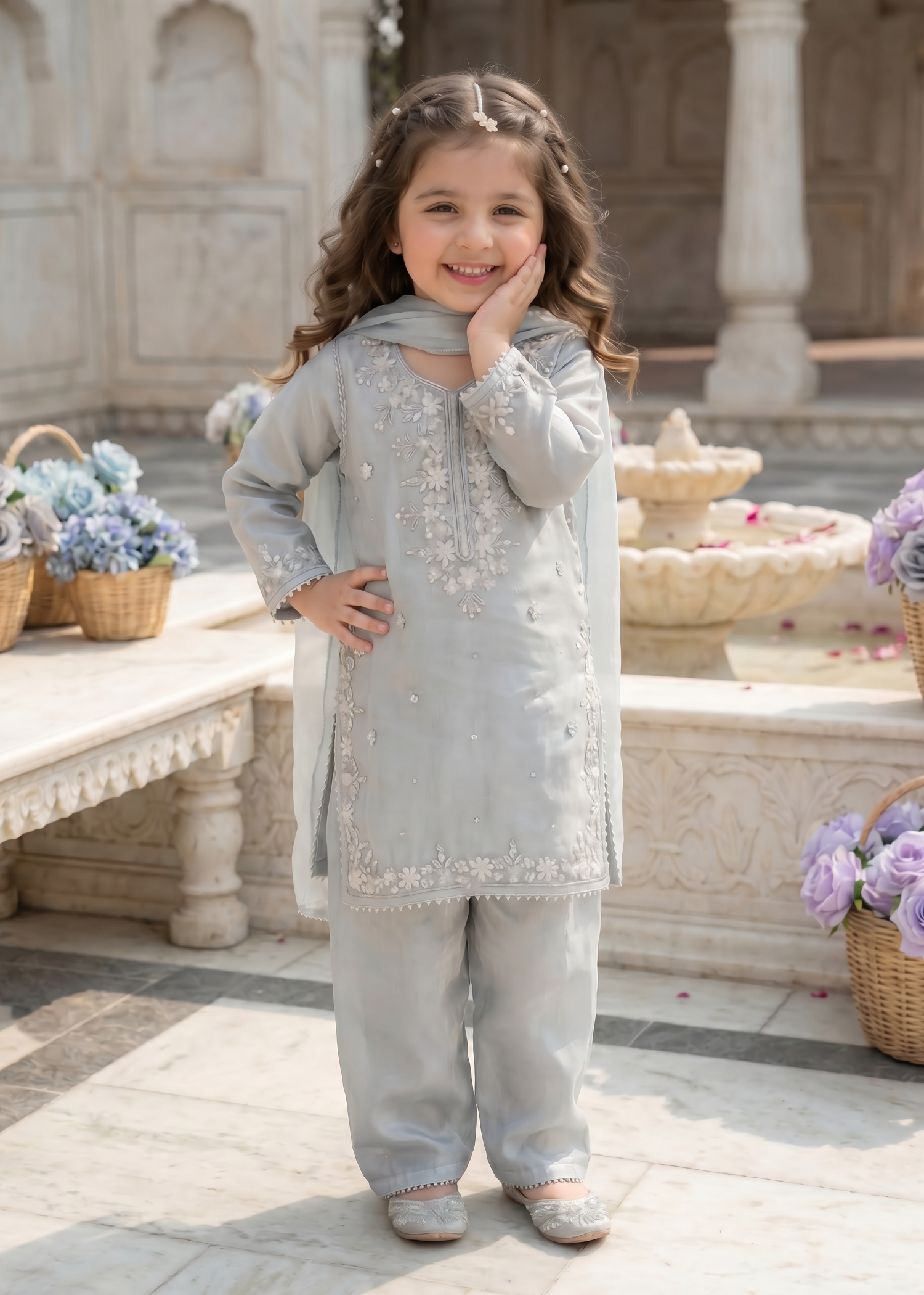 tissue silk Kurta Set in Powder blue