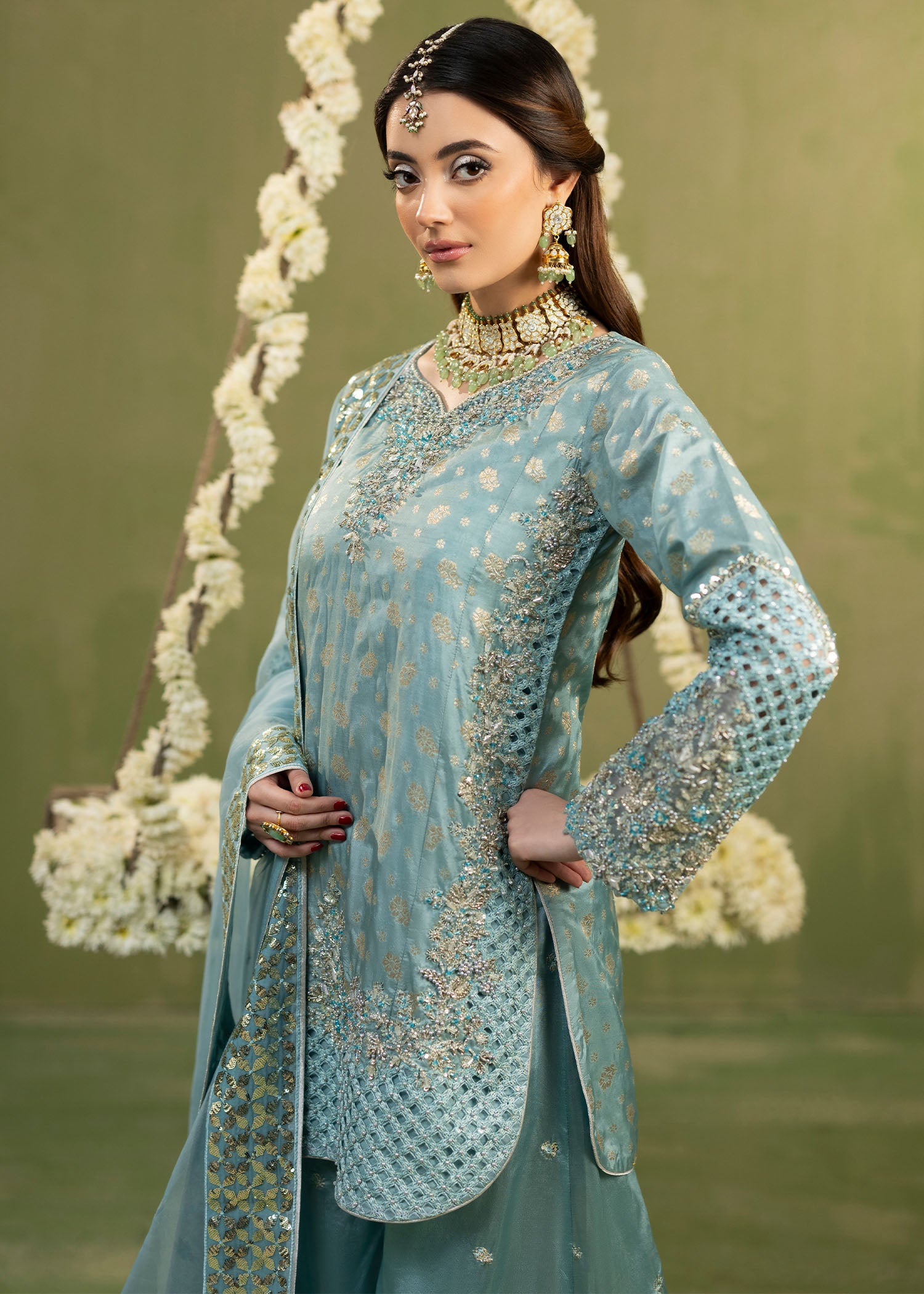 jamawar Sharara in Powder blue