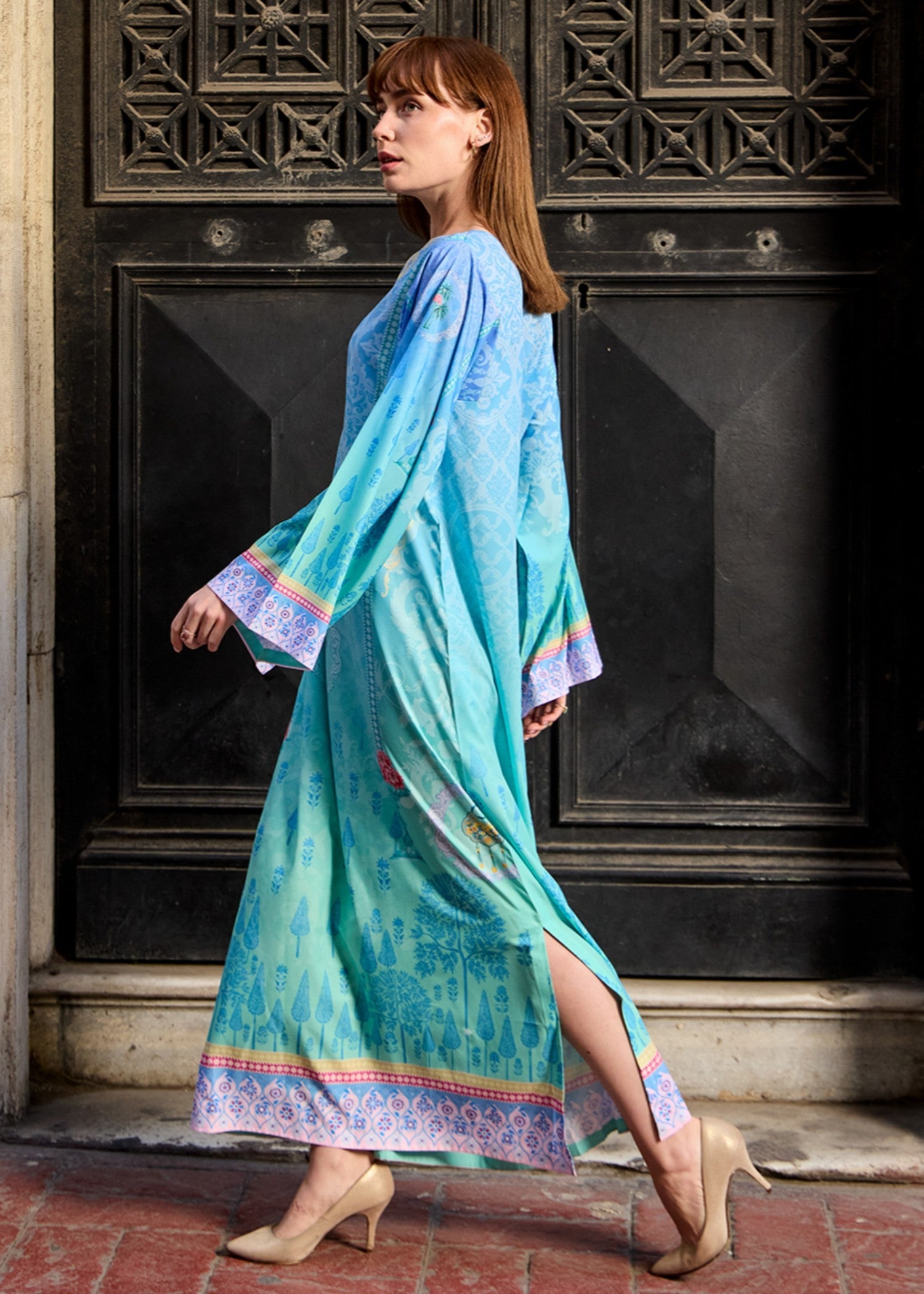 crepe polyester Kaftan in Sky blue
