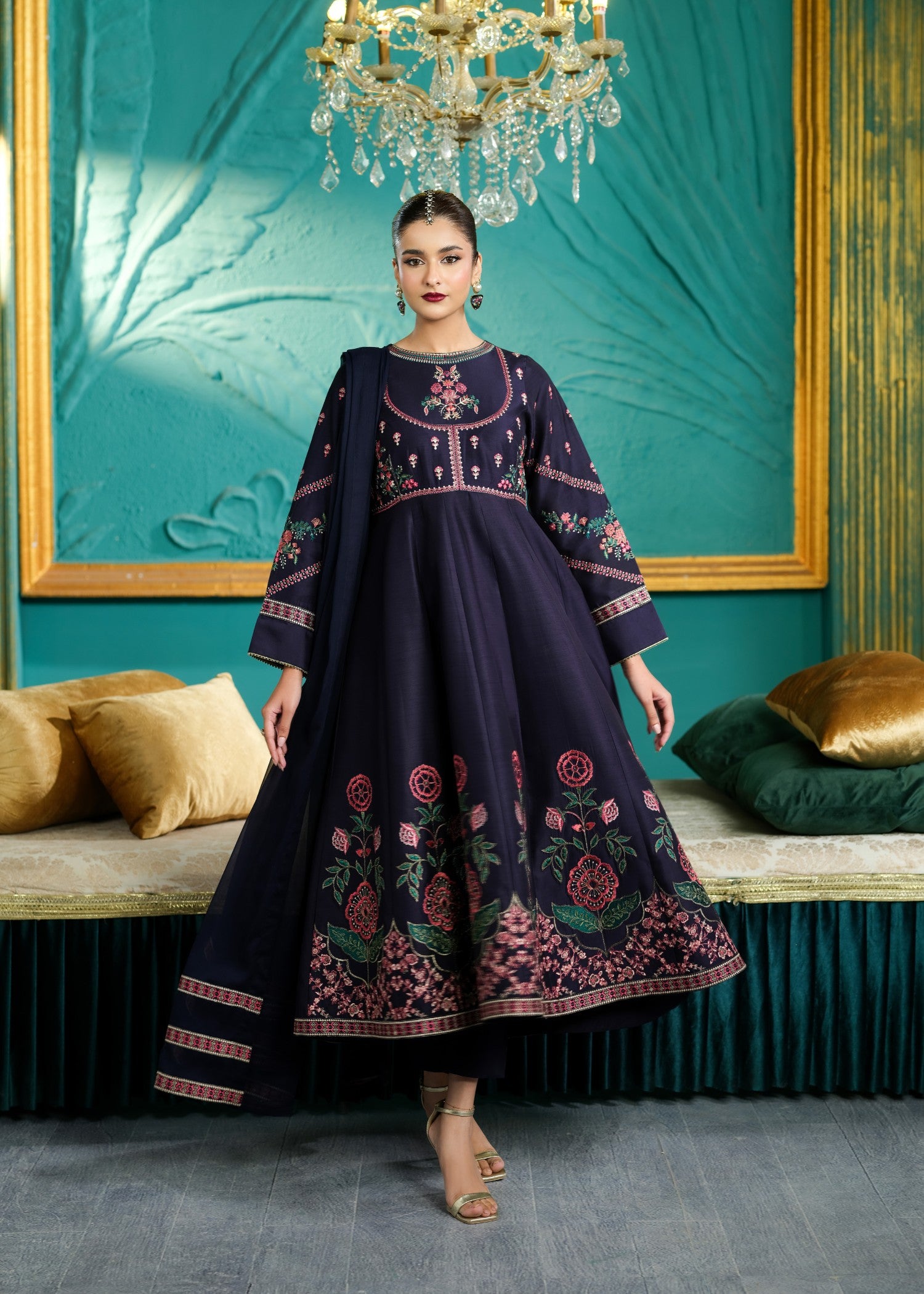 cambric cotton Pishwas in Dark blue
