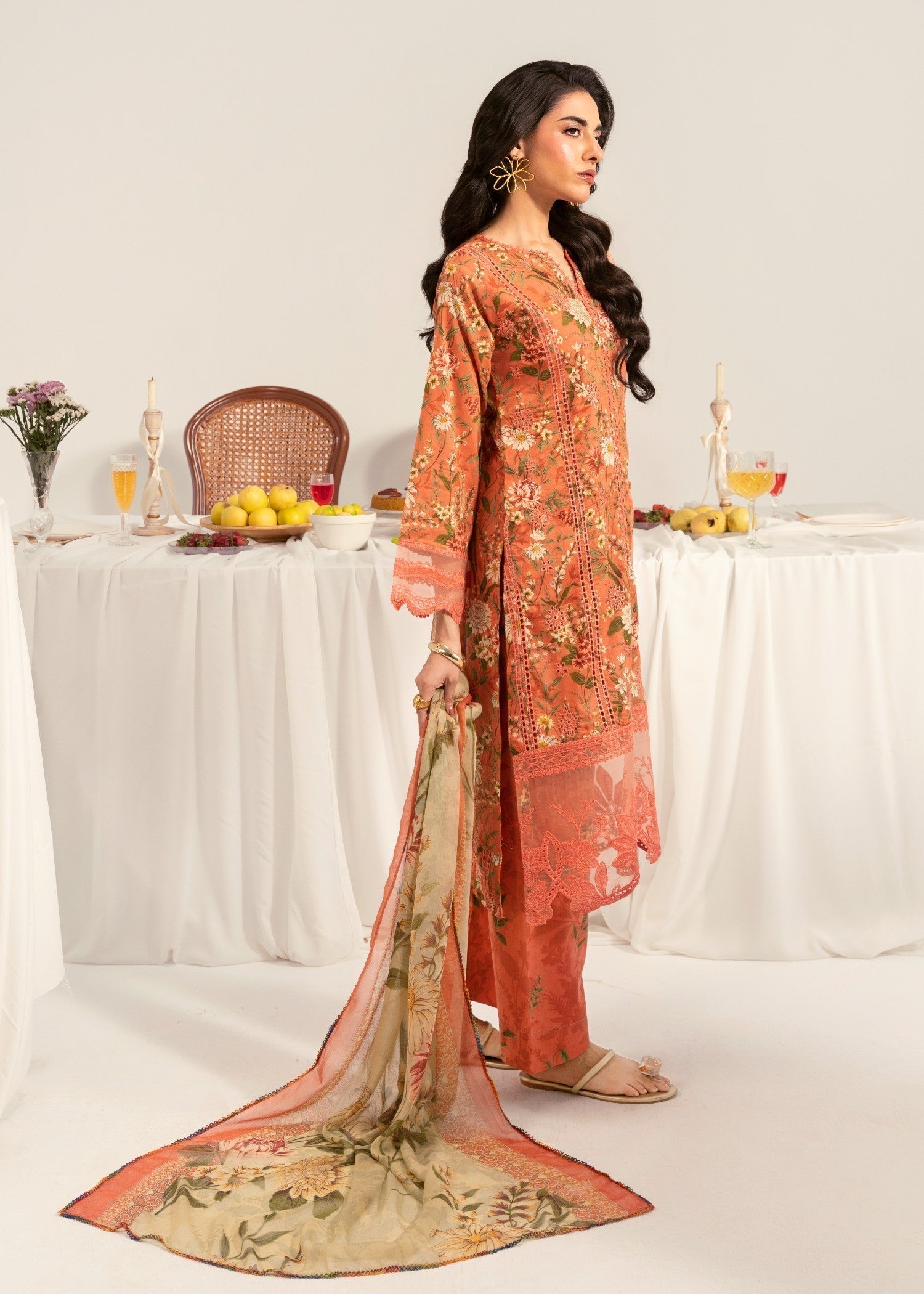 lawn Kurta Set in Copper red