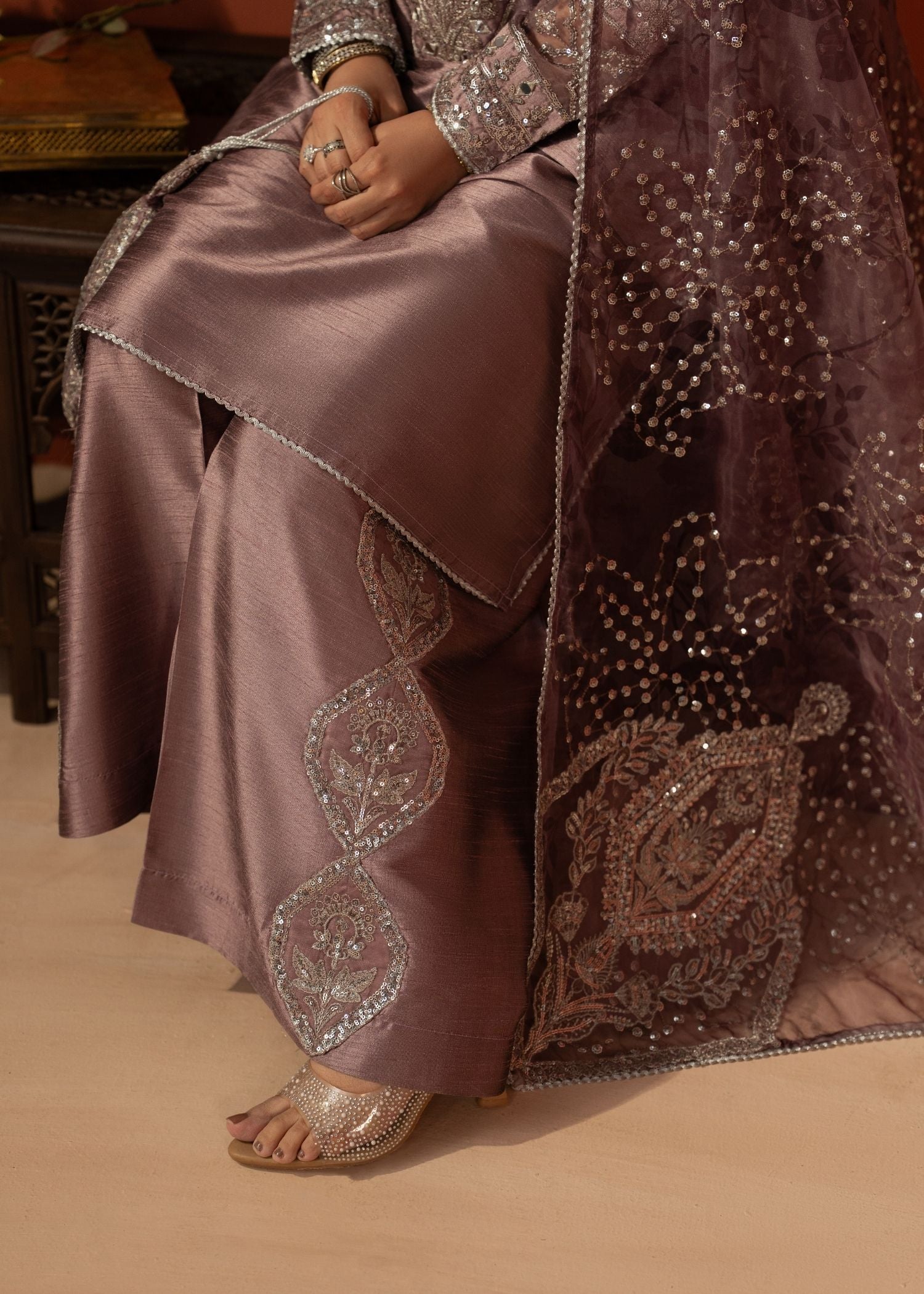 raw silk Kurta Set in Royal amethyst