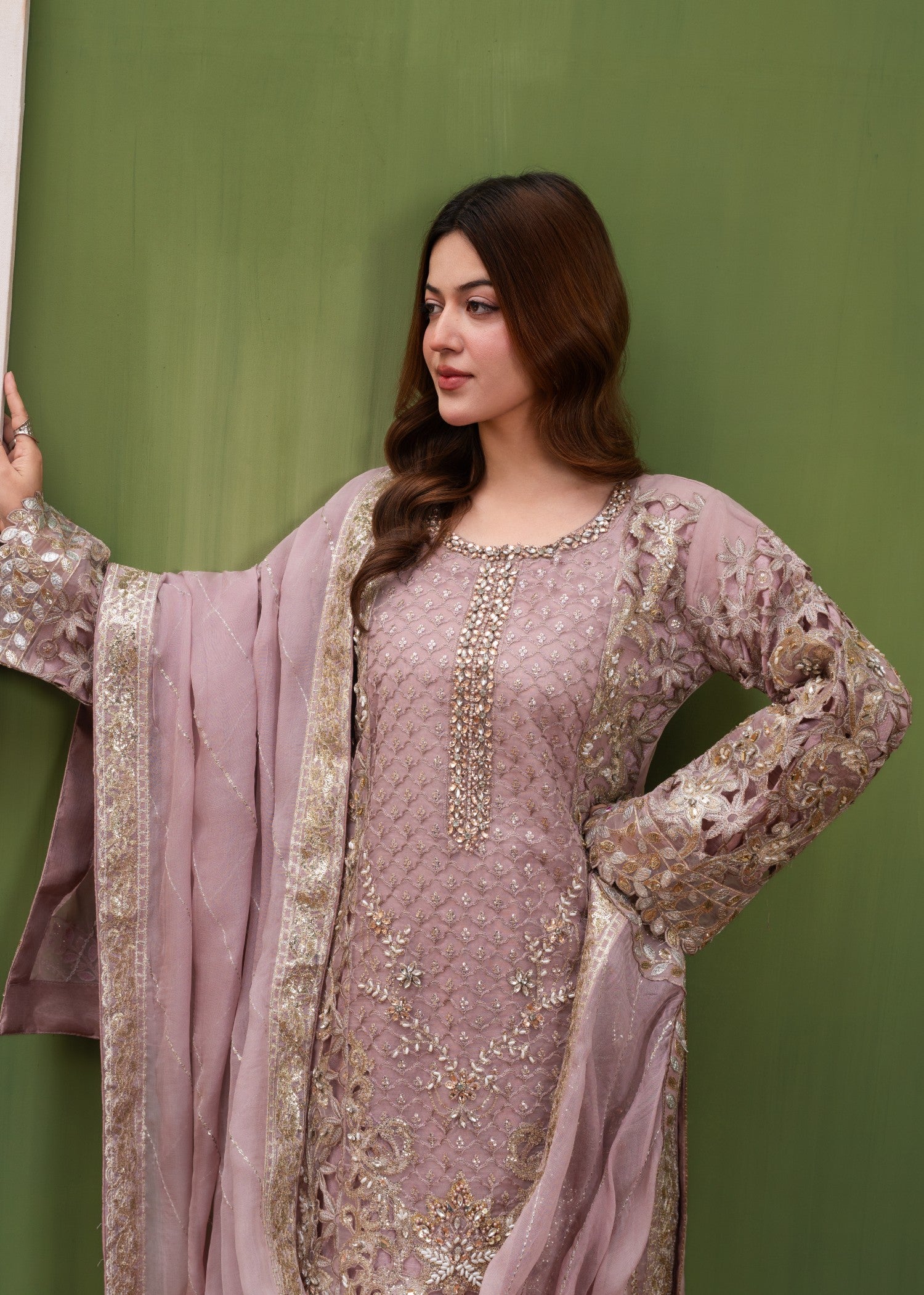 organza Sharara in Indian pink