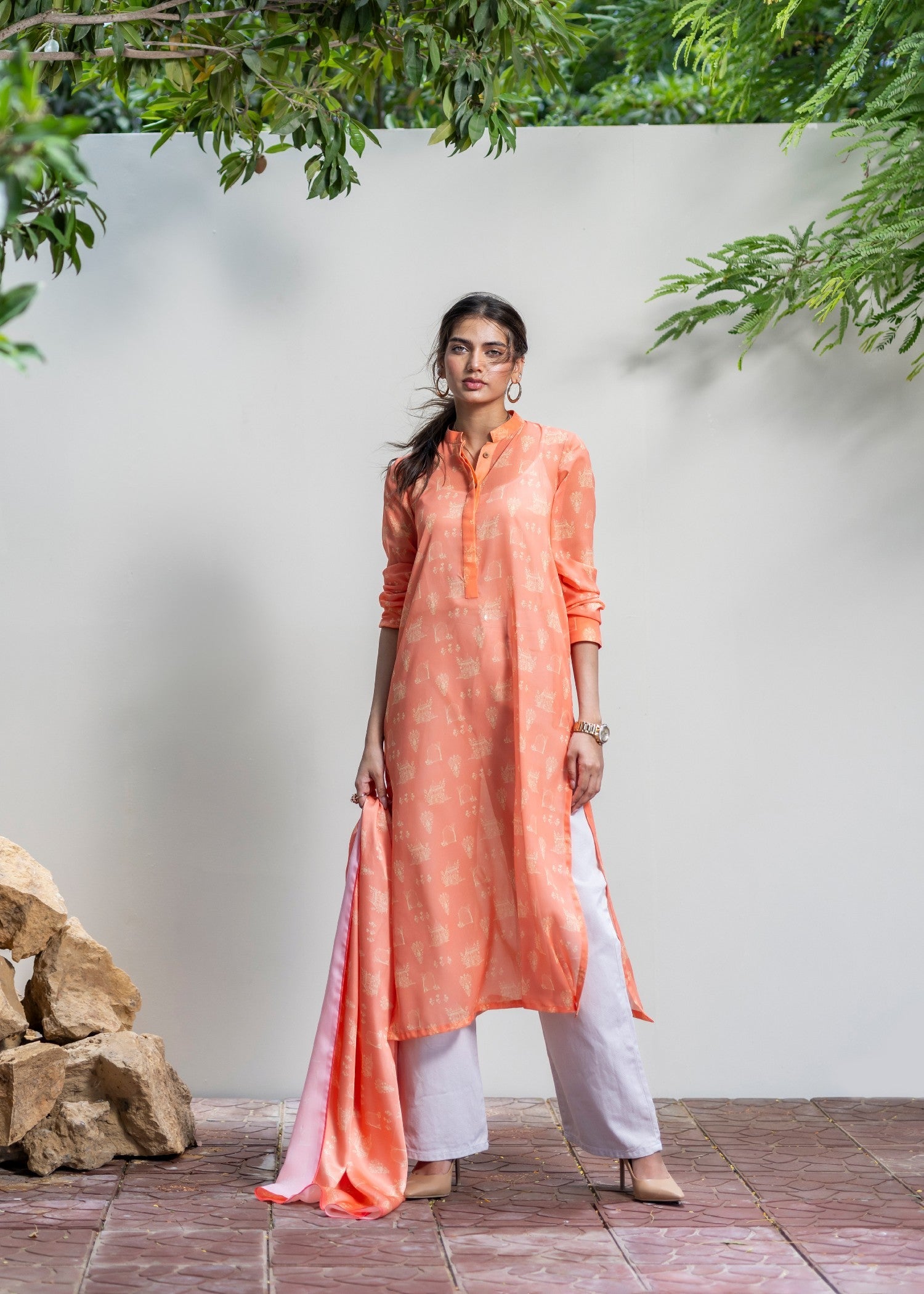 chiffon Kurti in Peach pink