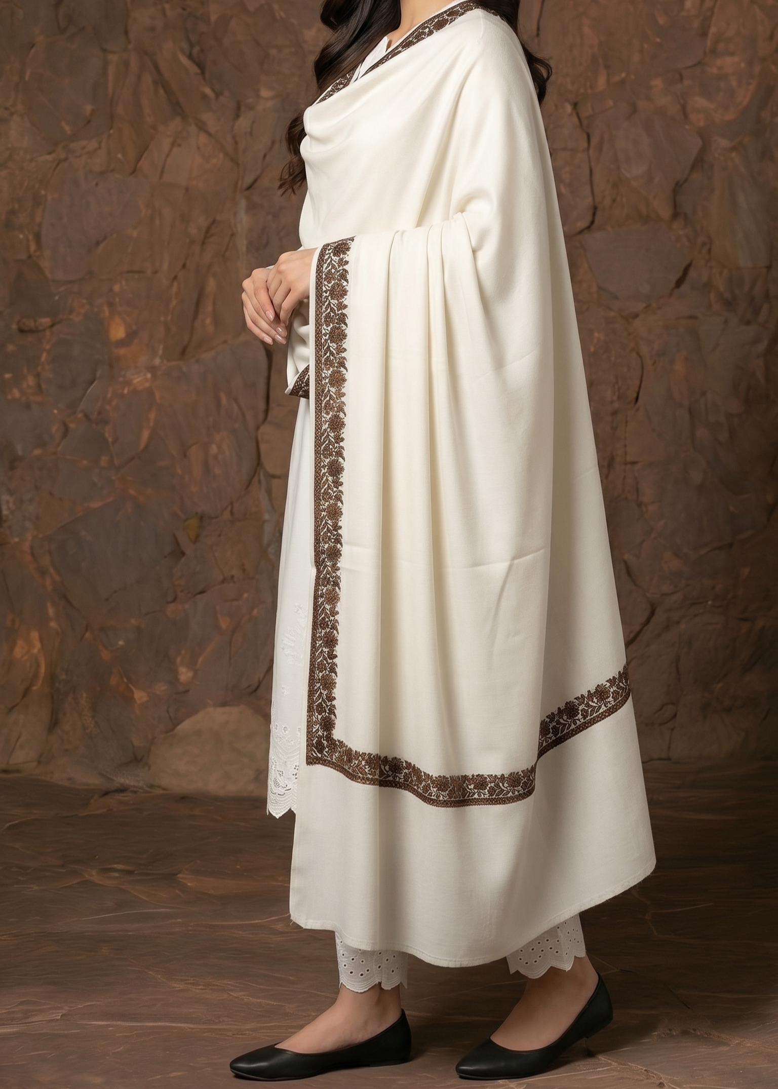 Shawl in White Color by - Trendy Women Shawl XRJ1822