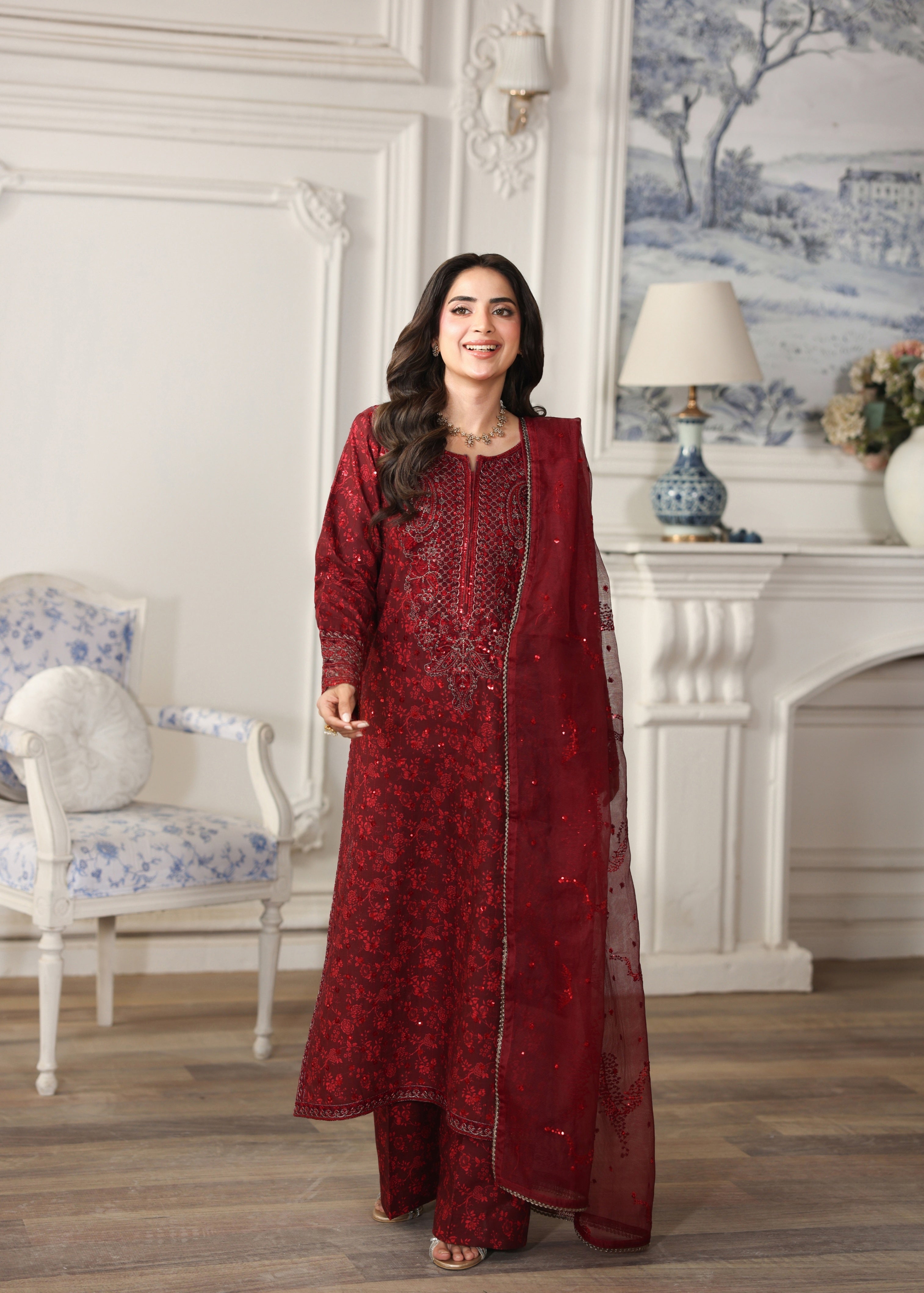 cotton Kurta Set in Blood red