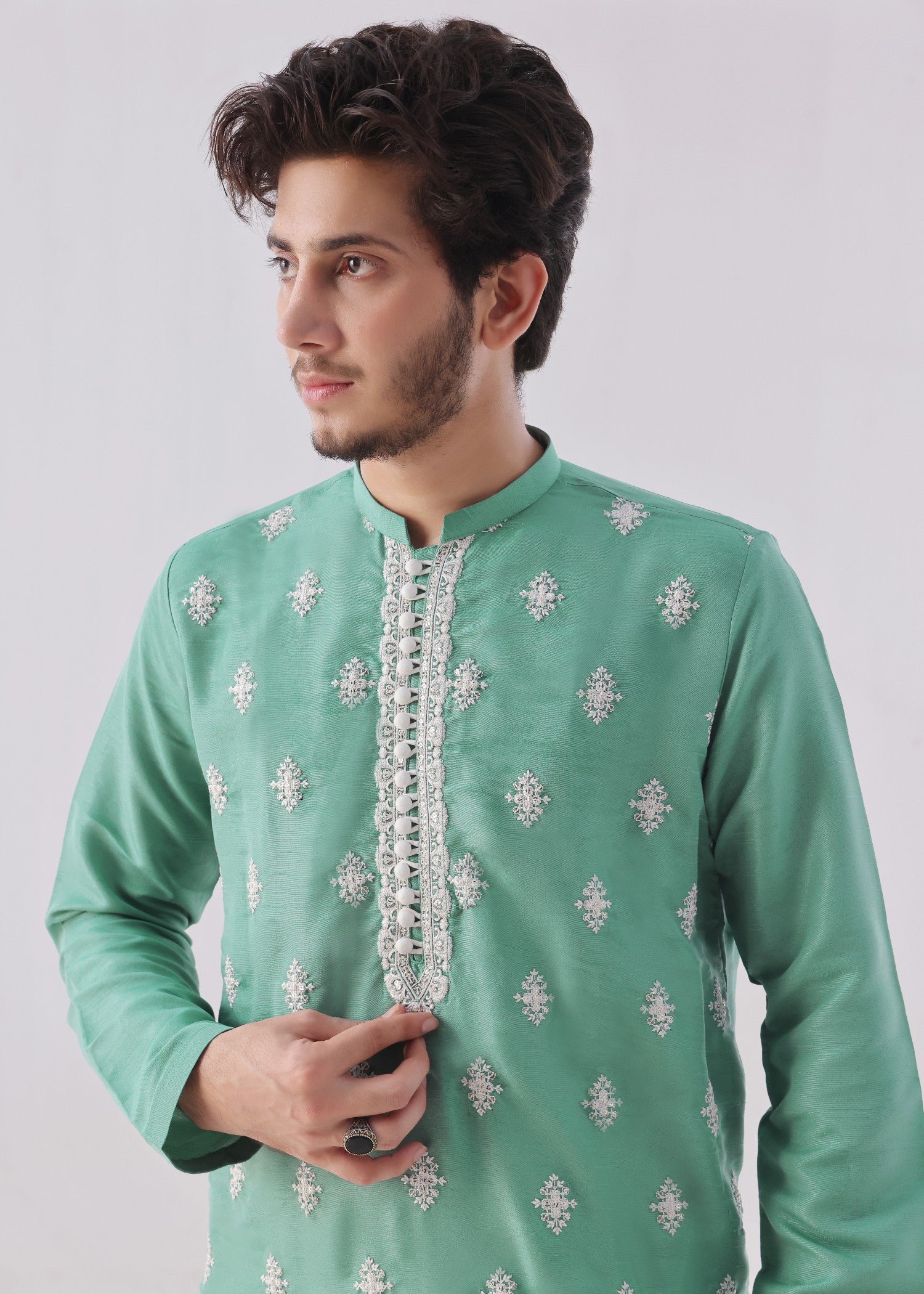 raw silk Kurta in Mint green